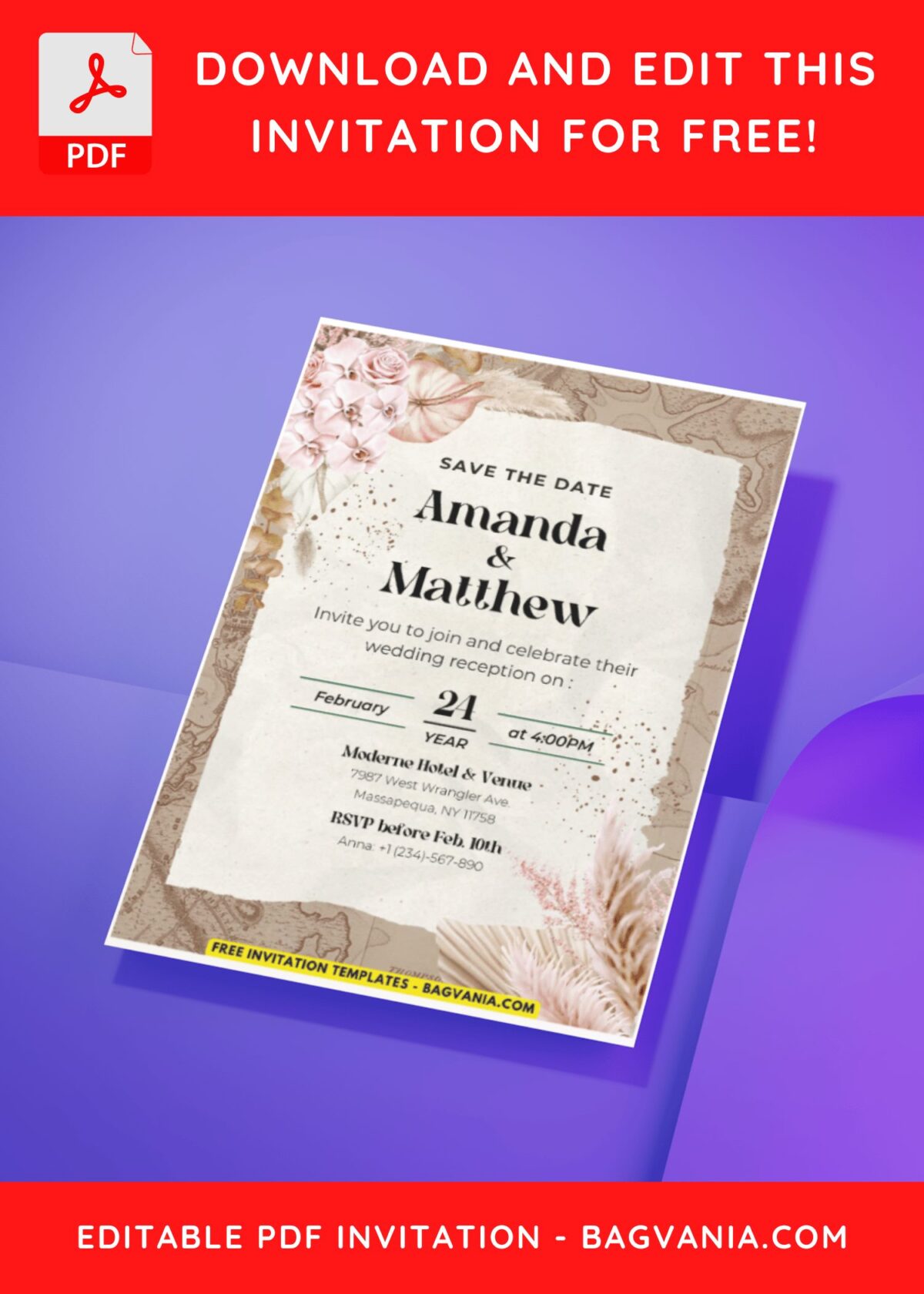(Easily Edit PDF Invitation) Eclectic Bohemian Style Wedding Invitation H