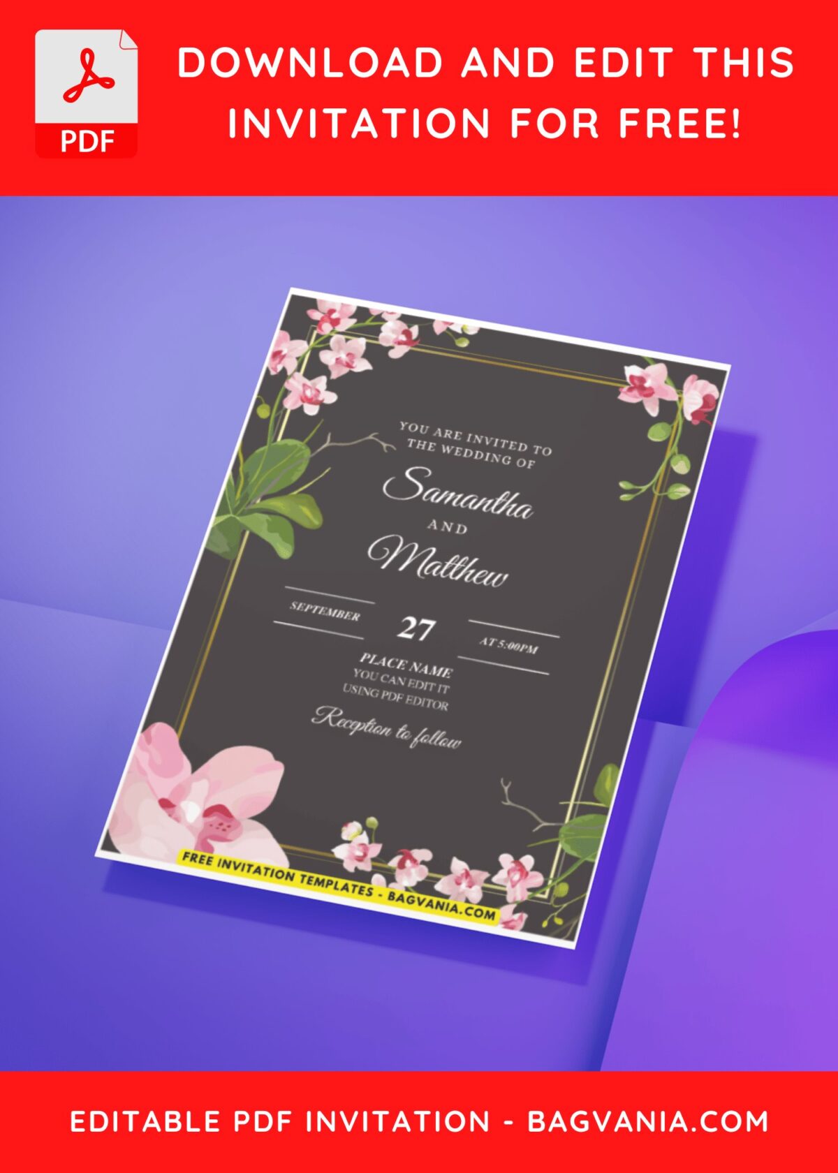 (Easily Edit PDF Invitation) Beautiful Magnolia & Sakura Wedding Invitation H