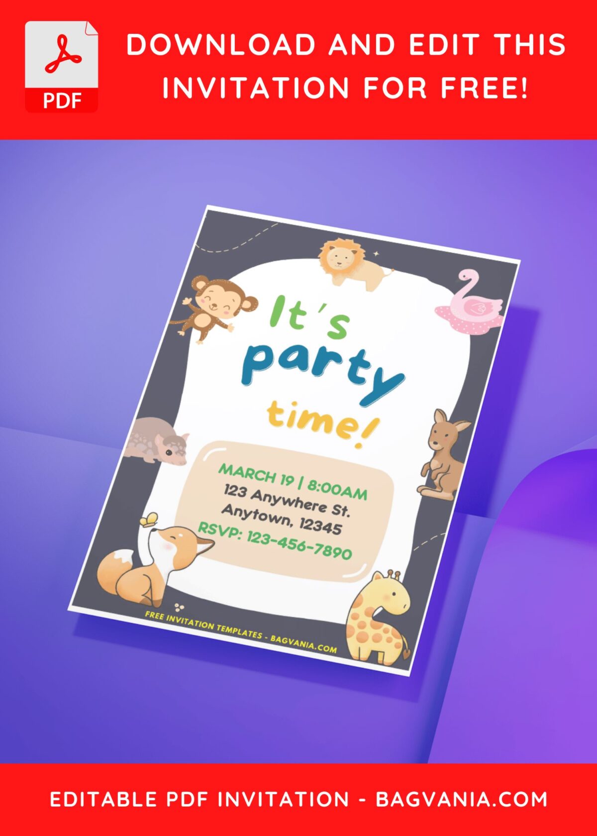 (Easily Edit PDF Invitation) Party Time Jungle Birthday Invitation H
