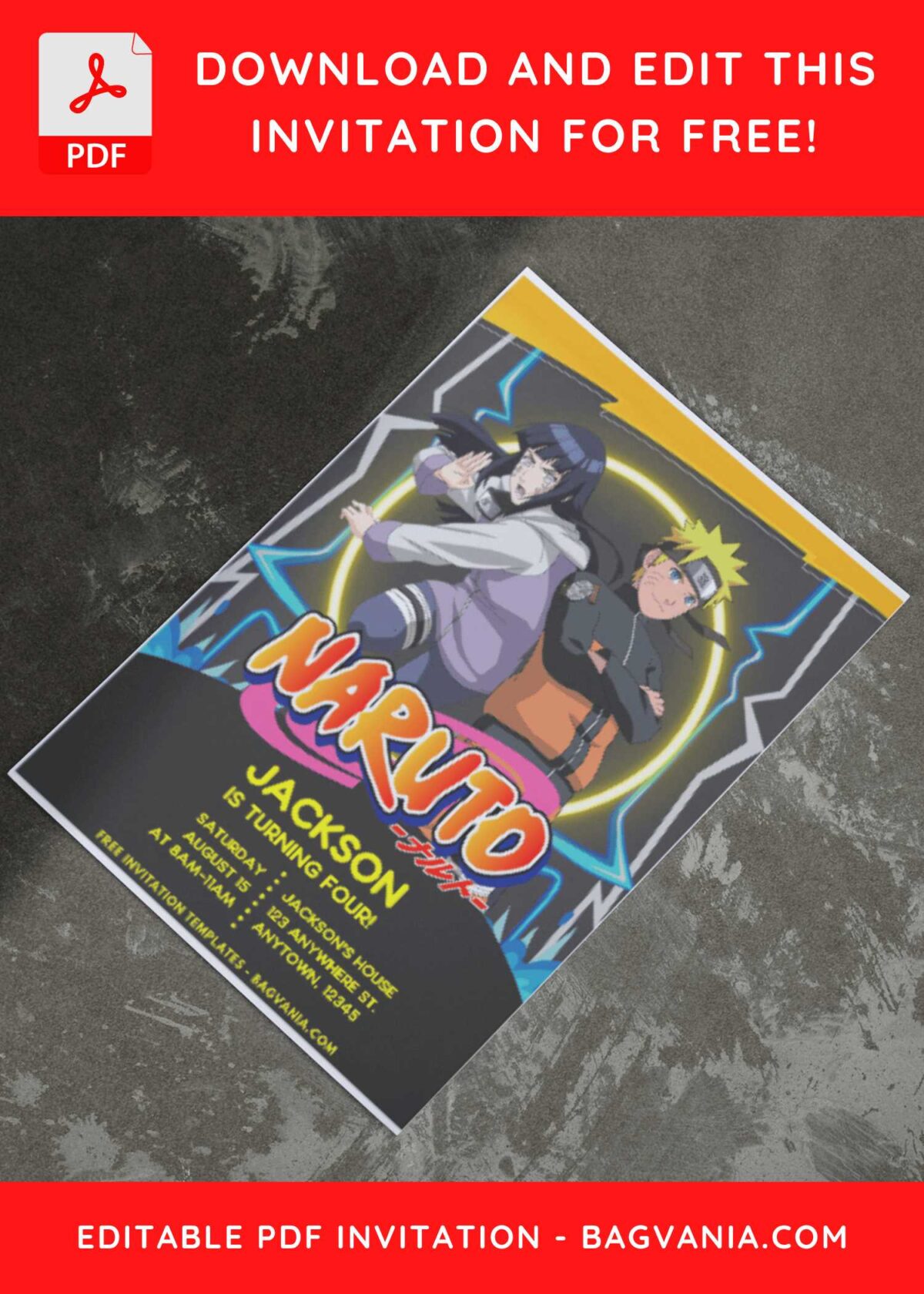 (Easily Edit PDF Invitation) Naruto Shippuden Birthday Invitation E