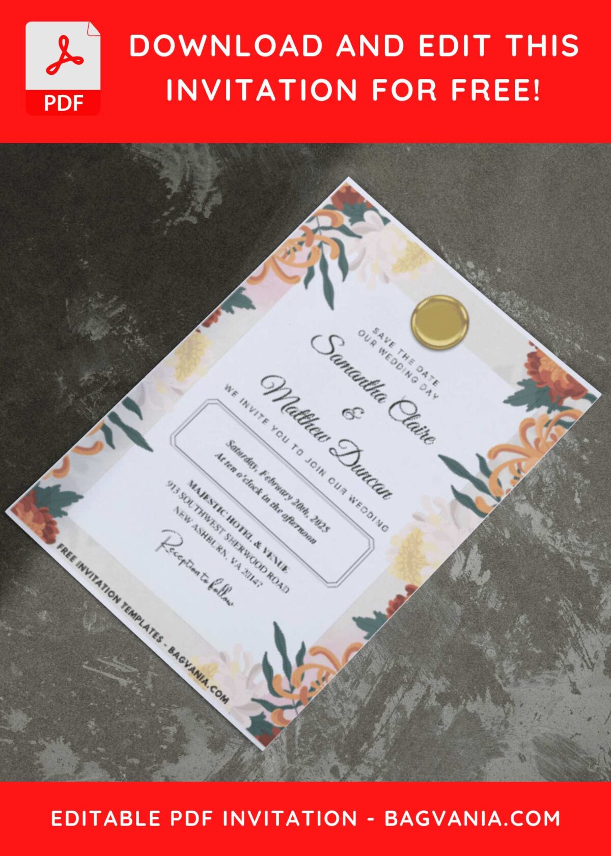 (Easily Edit PDF Invitation) Whimsical Chrysanthemum Wedding Invitation E