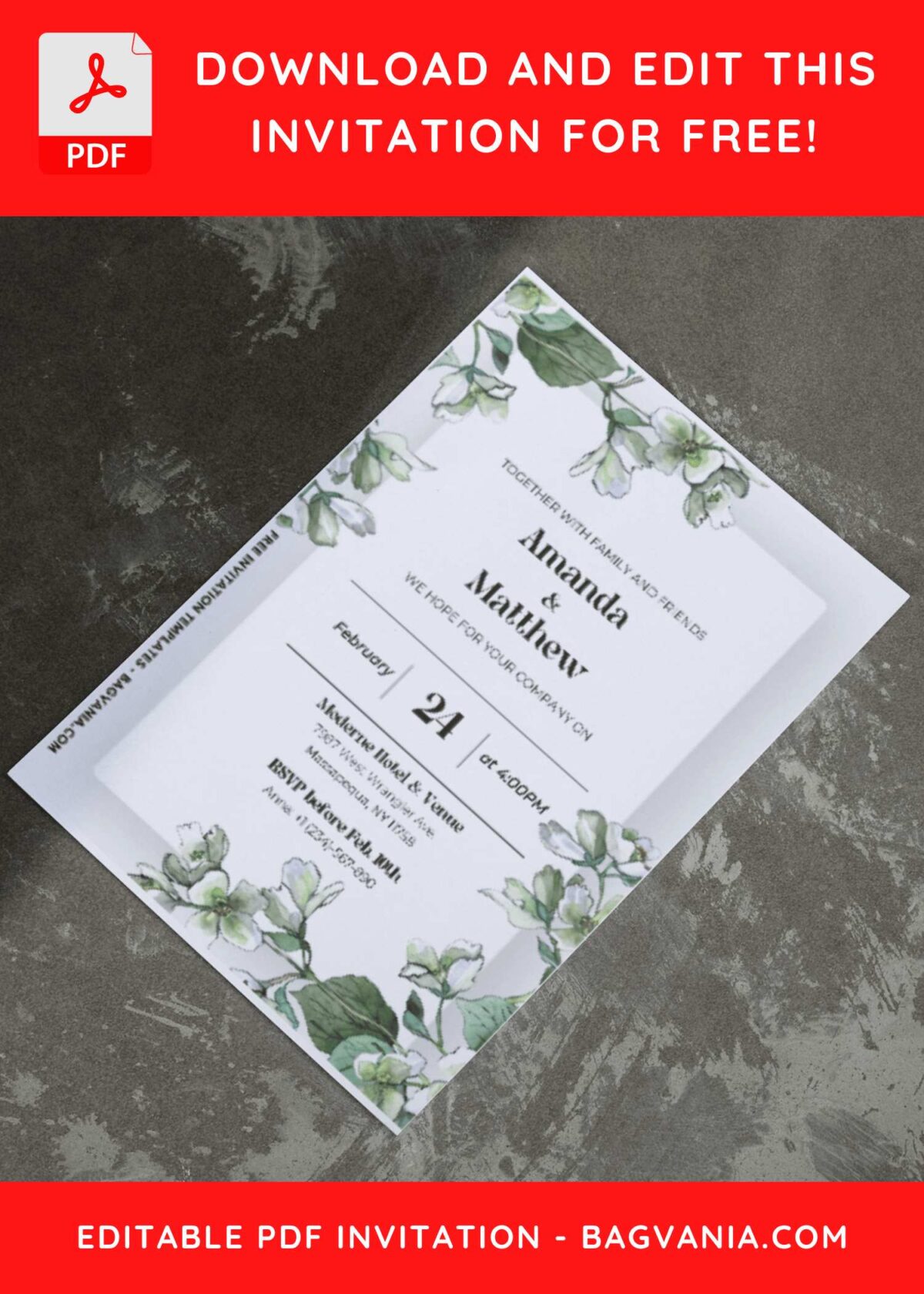 (Easily Edit PDF Invitation) Whimsical Jasmine Evergreen Wedding Invitation E