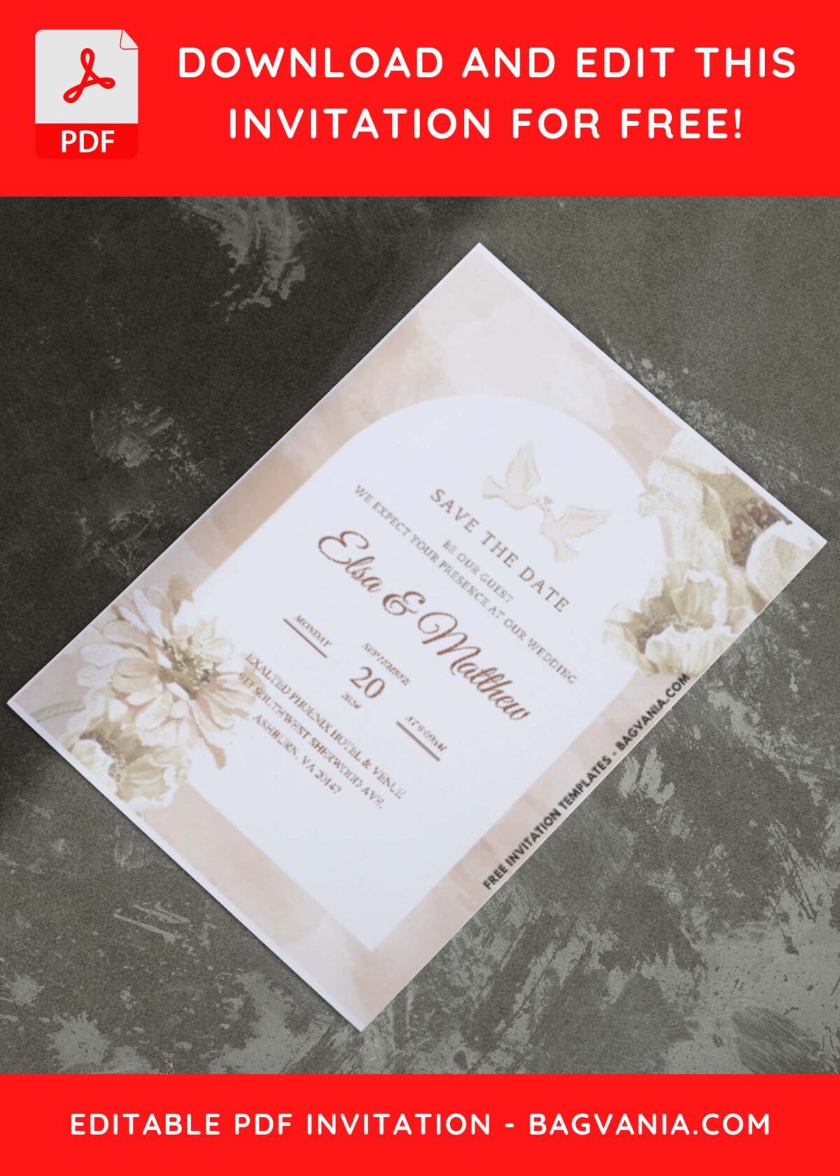 (Easily Edit PDF Invitation) Minimalist Watercolor Floral Wedding Invitation I