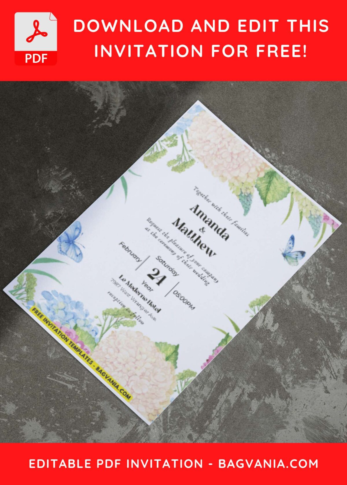 (Easily Edit PDF Invitation) Watercolor Wildflowers Wedding Invitation I