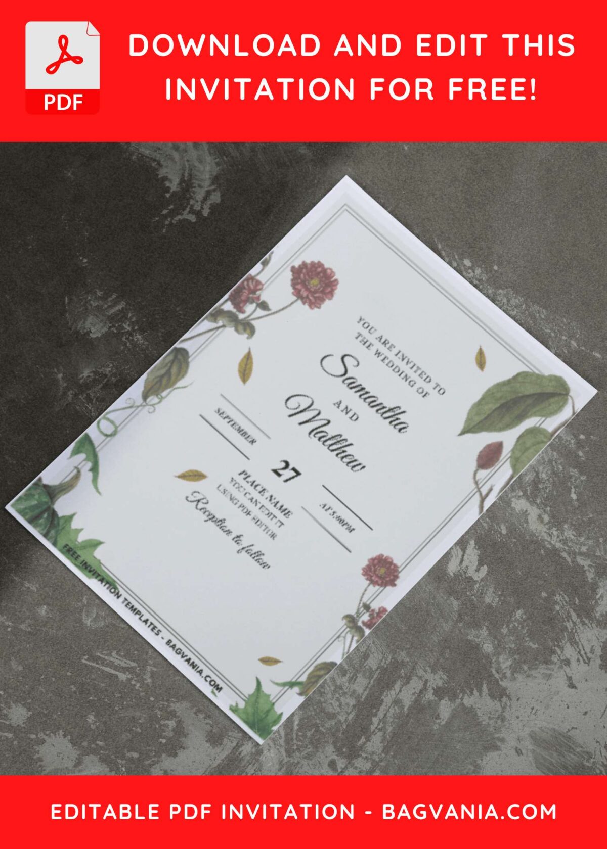 (Easily Edit PDF Invitation) Timeless Spring Floral Wedding Invitation I