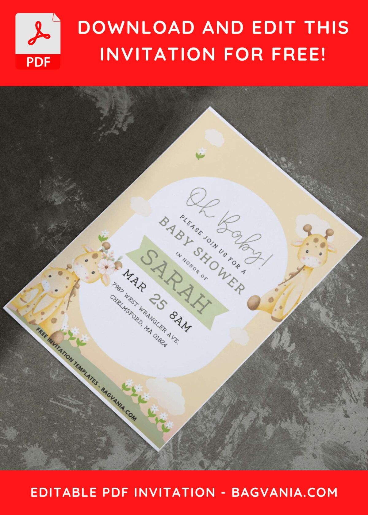 (Easily Edit PDF Invitation) Adorable Giraffe Birthday Invitation C