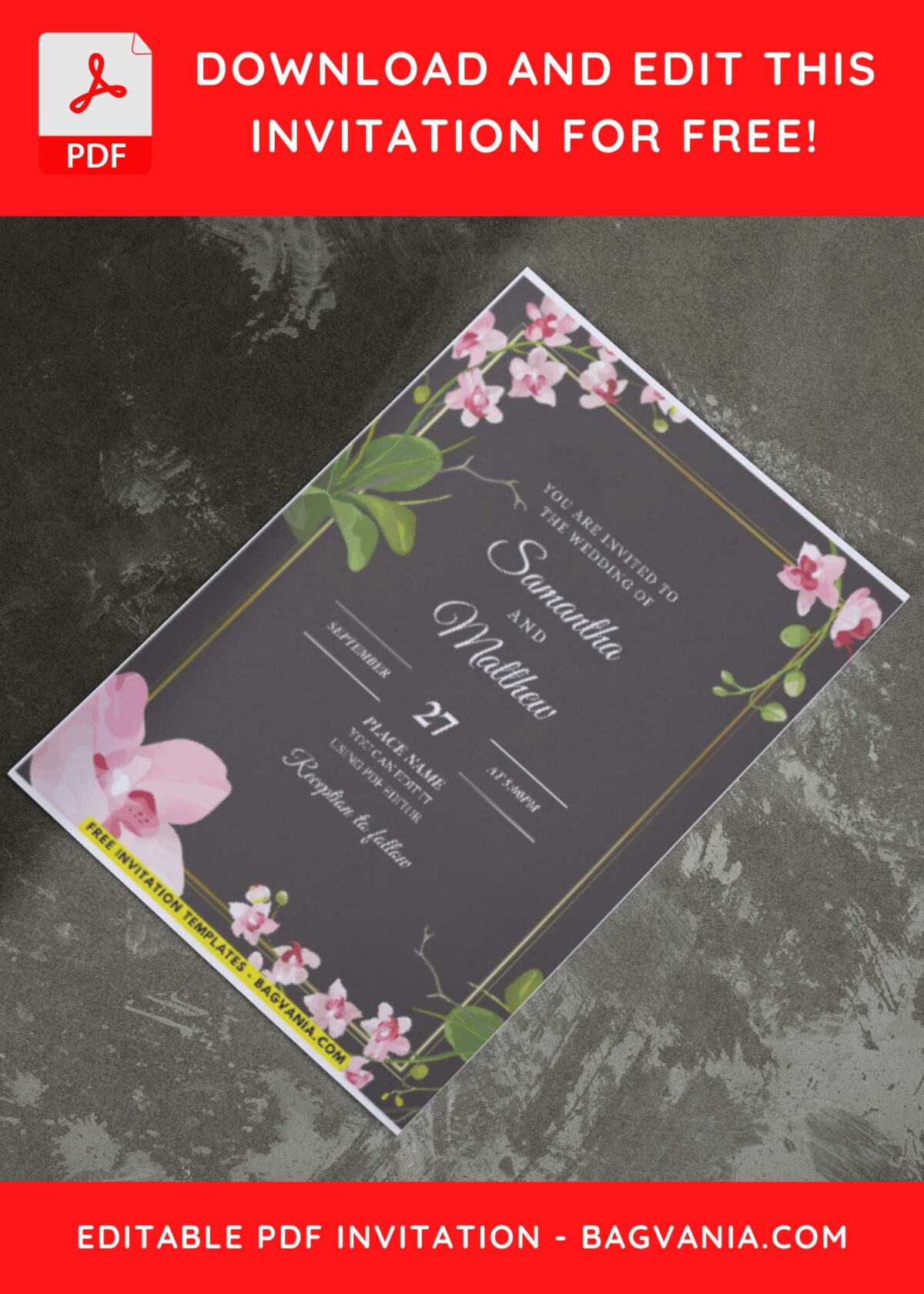 (Easily Edit PDF Invitation) Beautiful Magnolia & Sakura Wedding Invitation I