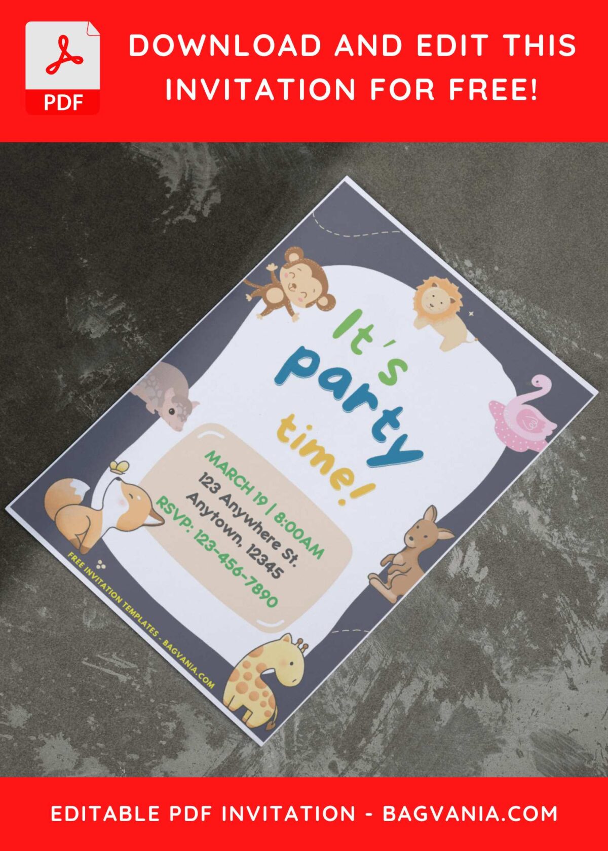 (Easily Edit PDF Invitation) Party Time Jungle Birthday Invitation I