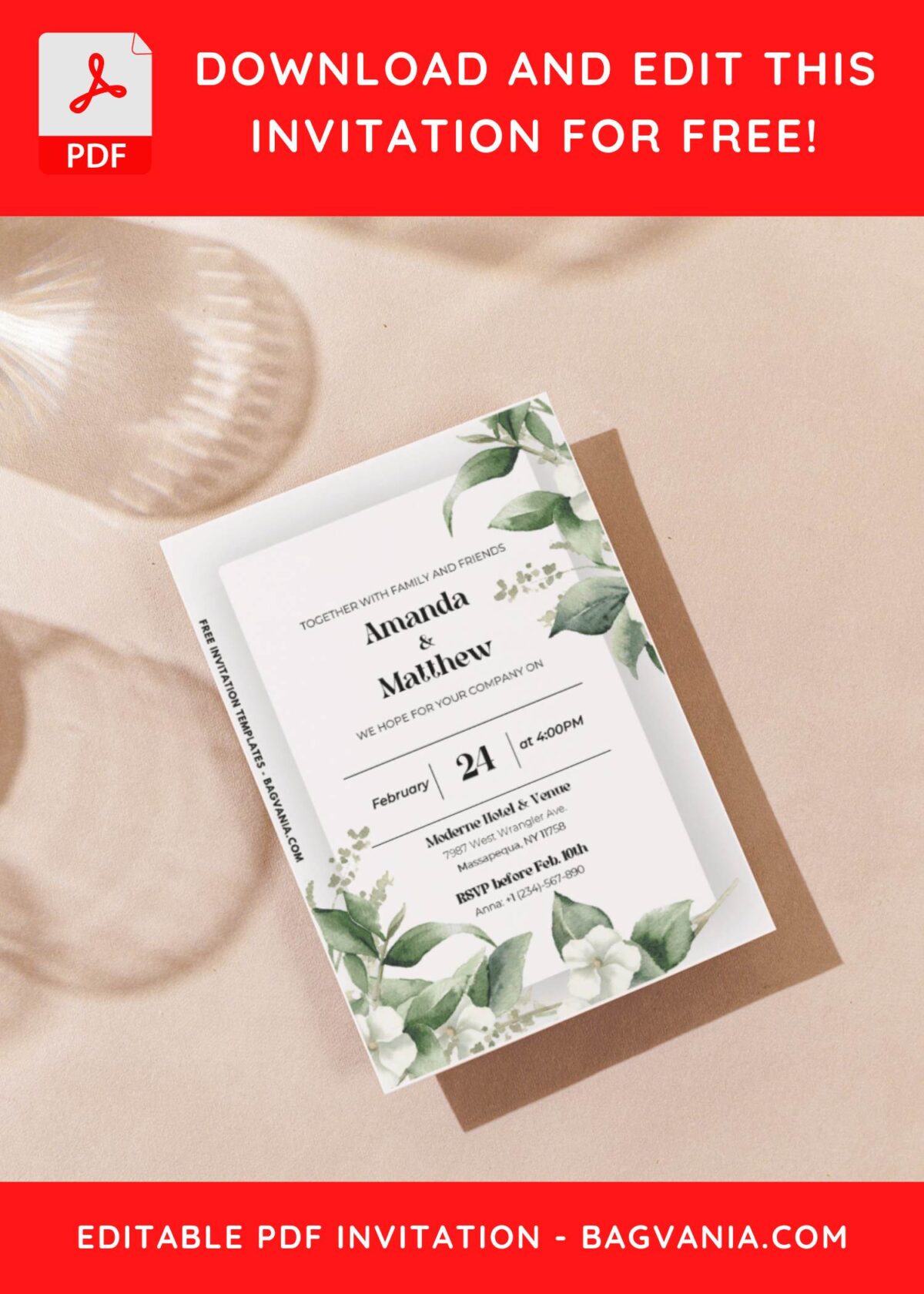 (Easily Edit PDF Invitation) Whimsical Jasmine Evergreen Wedding Invitation F
