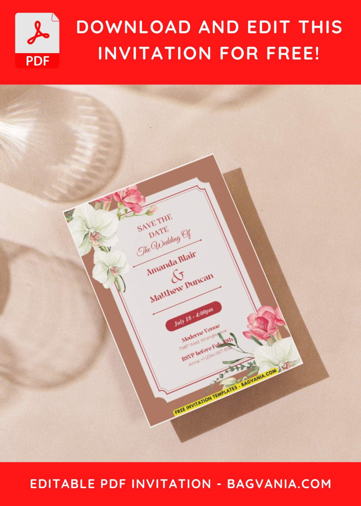 (Easily Edit PDF Invitation) Rustic Bohemian Floral Wedding Invitation D
