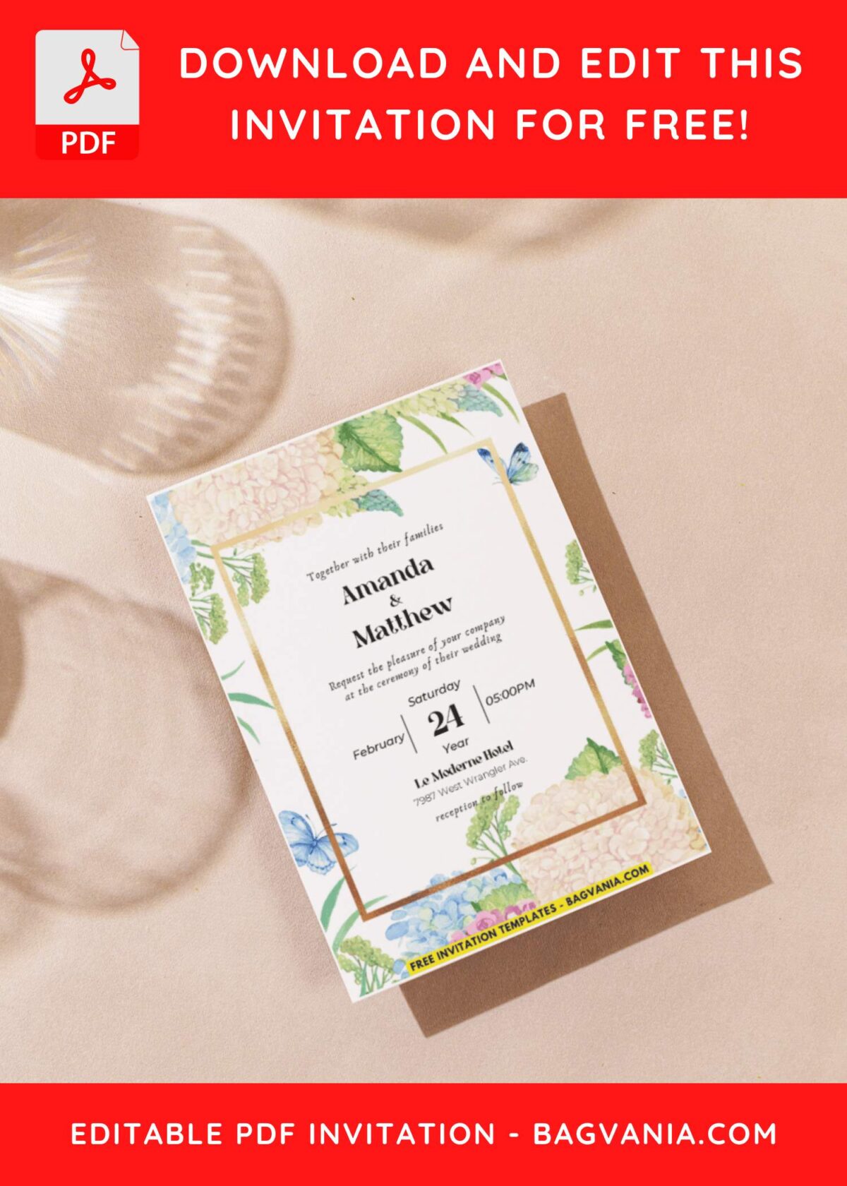 (Easily Edit PDF Invitation) Watercolor Wildflowers Wedding Invitation J