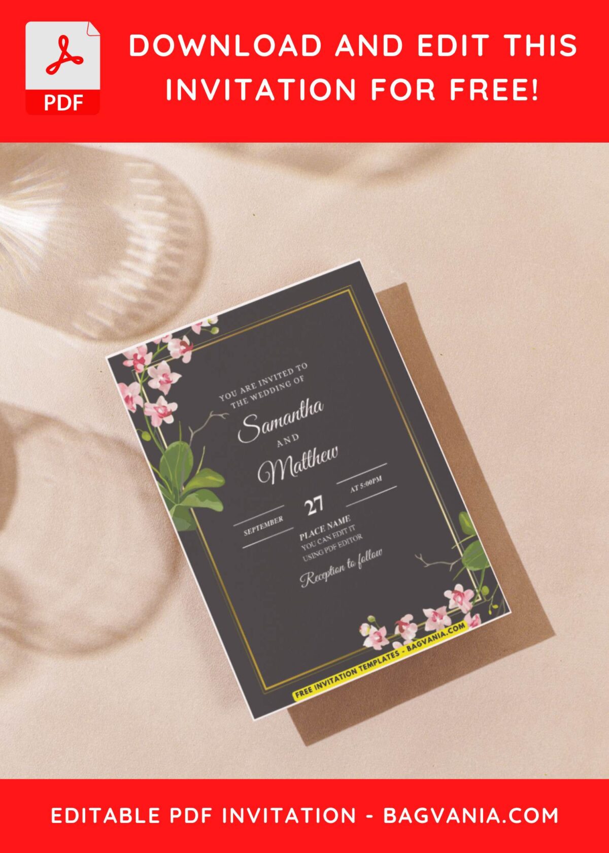 (Easily Edit PDF Invitation) Beautiful Magnolia & Sakura Wedding Invitation J