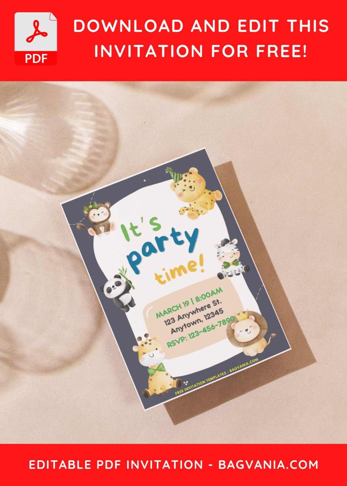 (Easily Edit PDF Invitation) Party Time Jungle Birthday Invitation J