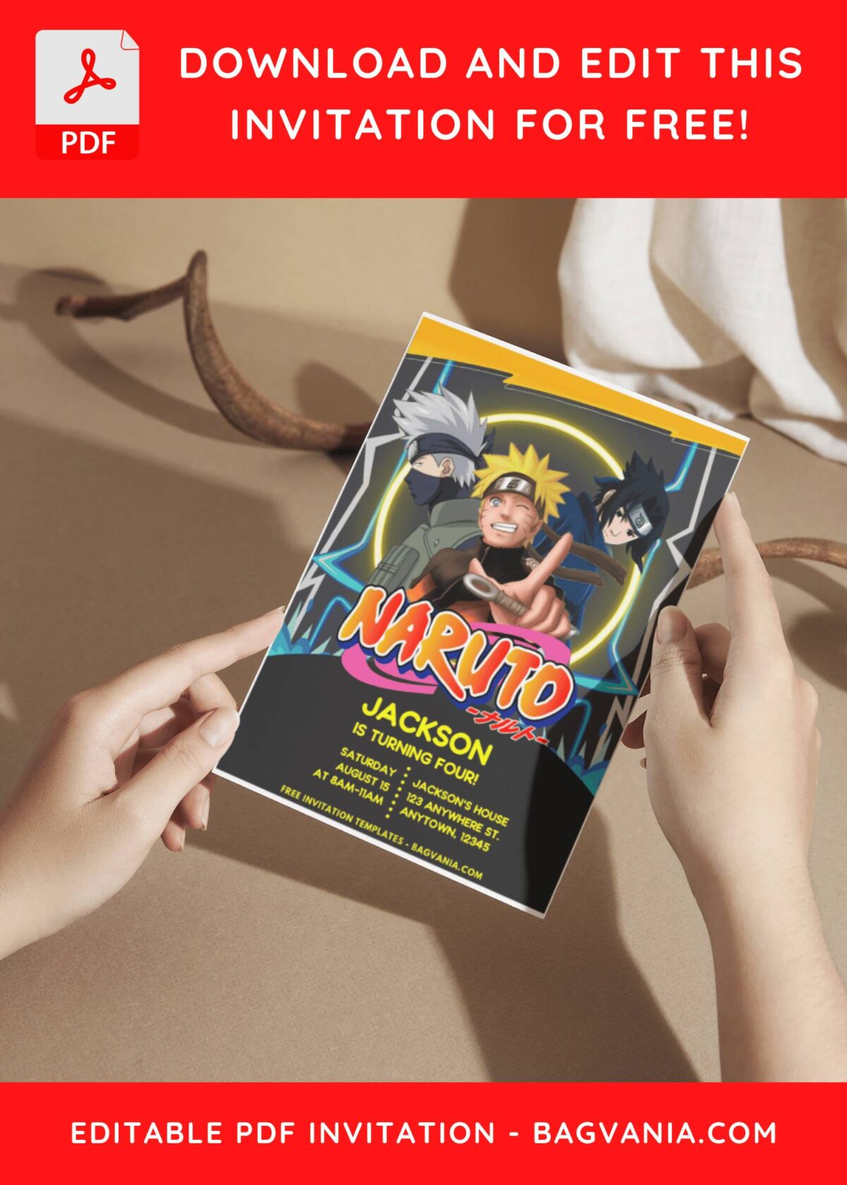 (Easily Edit PDF Invitation) Naruto Shippuden Birthday Invitation G