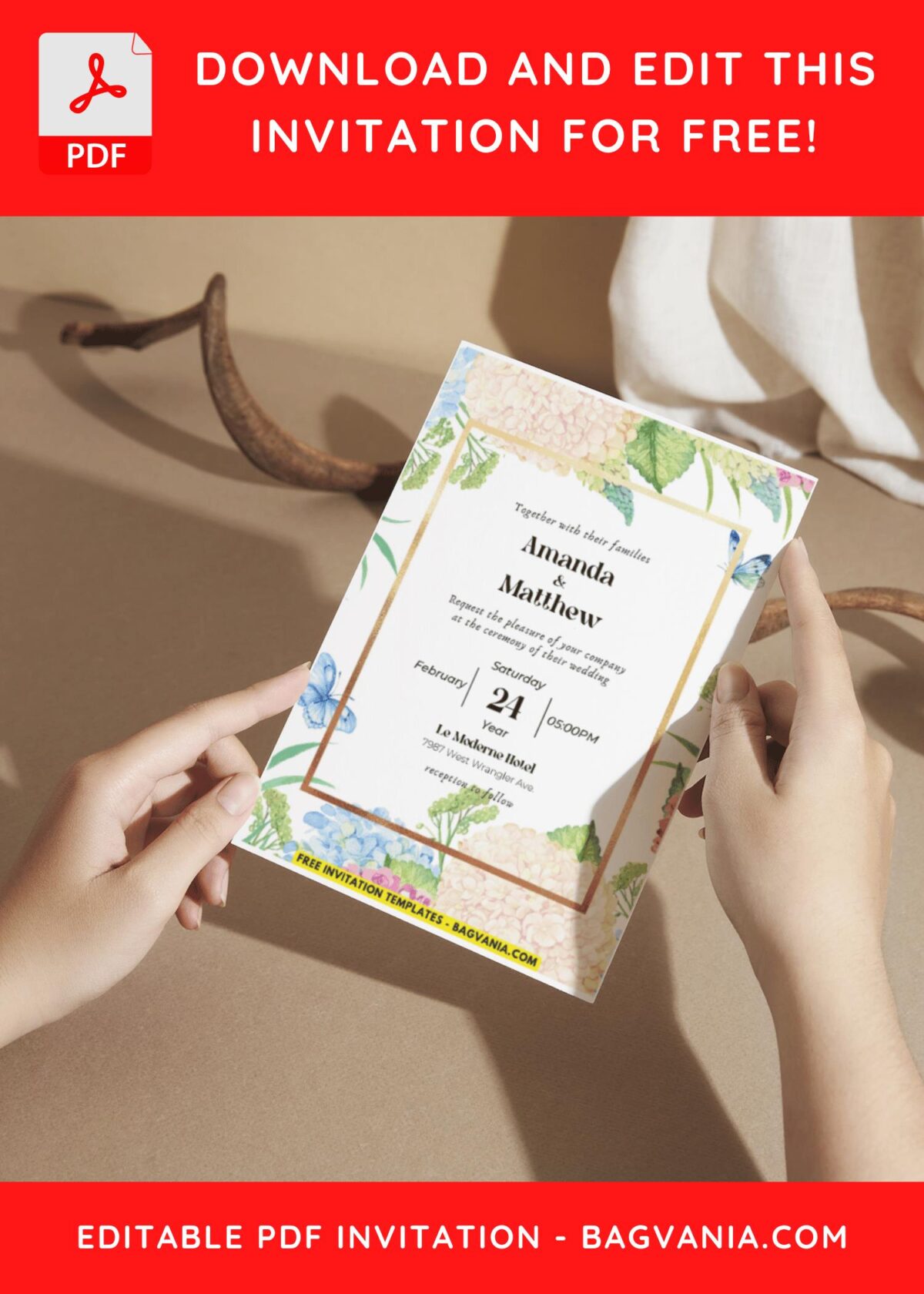 (Easily Edit PDF Invitation) Watercolor Wildflowers Wedding Invitation A