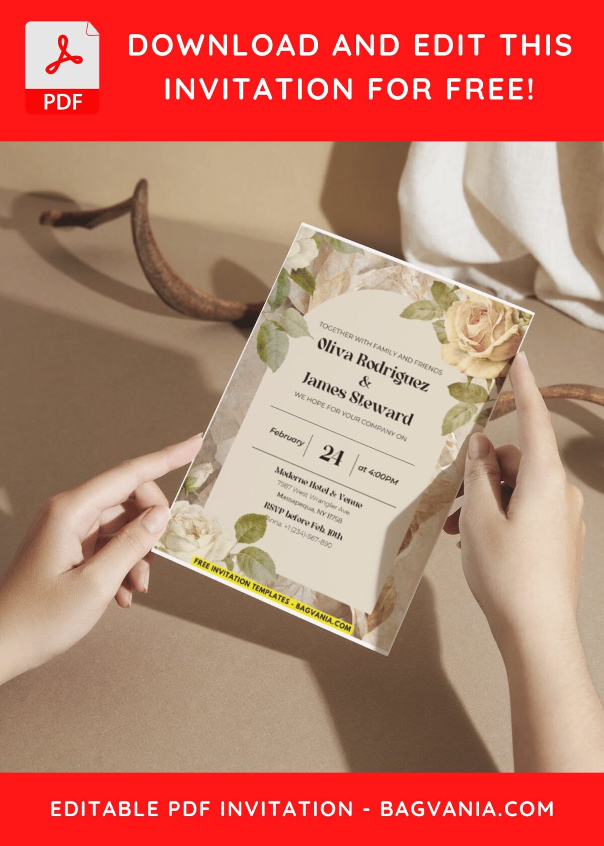(Easily Edit PDF Invitation) Romantic Dusty Rose Wedding Invitation A
