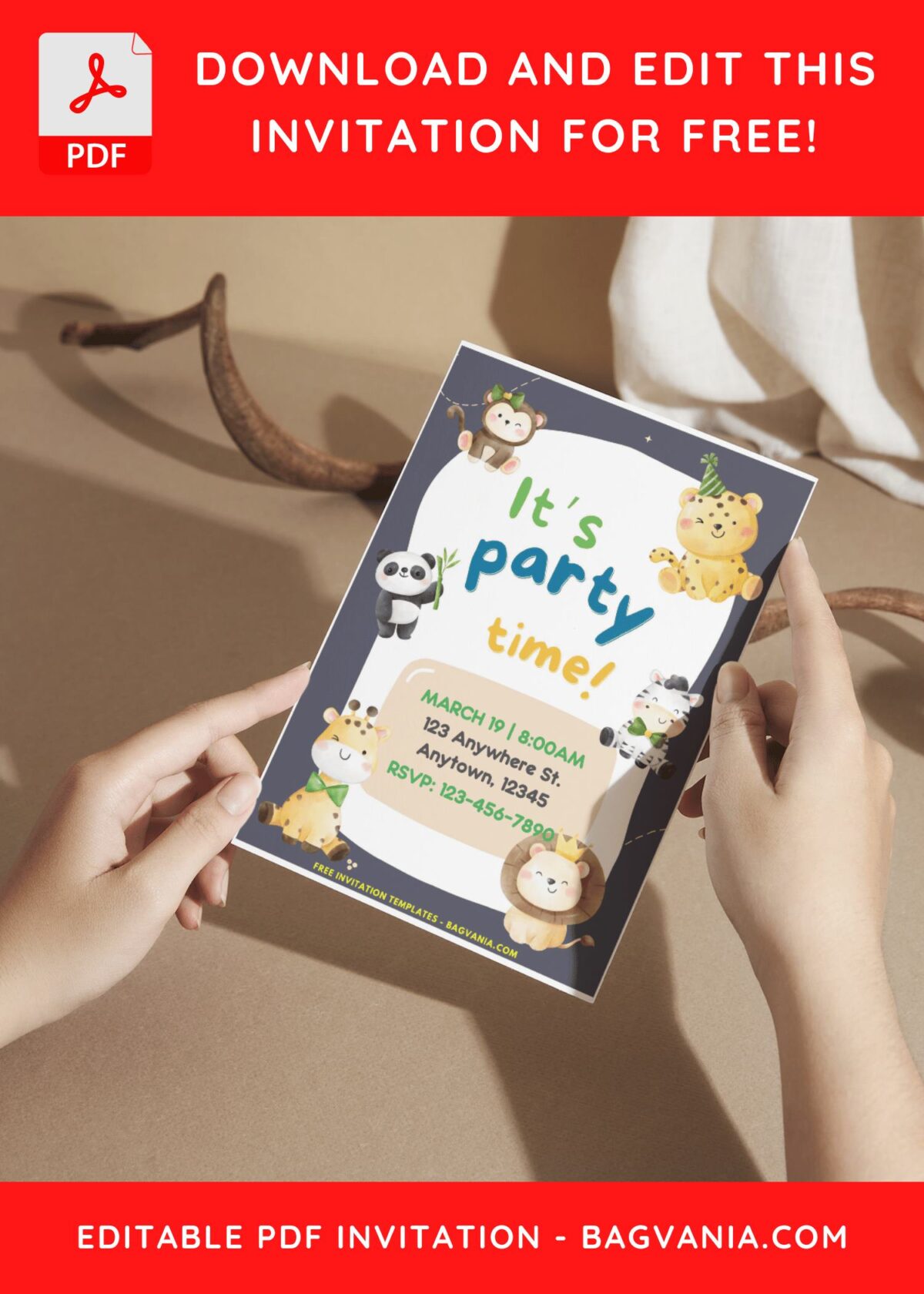 (Easily Edit PDF Invitation) Party Time Jungle Birthday Invitation A