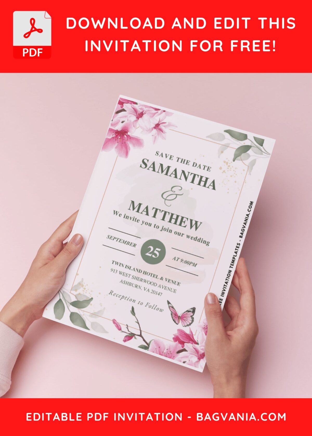 (Easily Edit PDF Invitation) Enchanting Cherry Blossom Wedding Invitation H