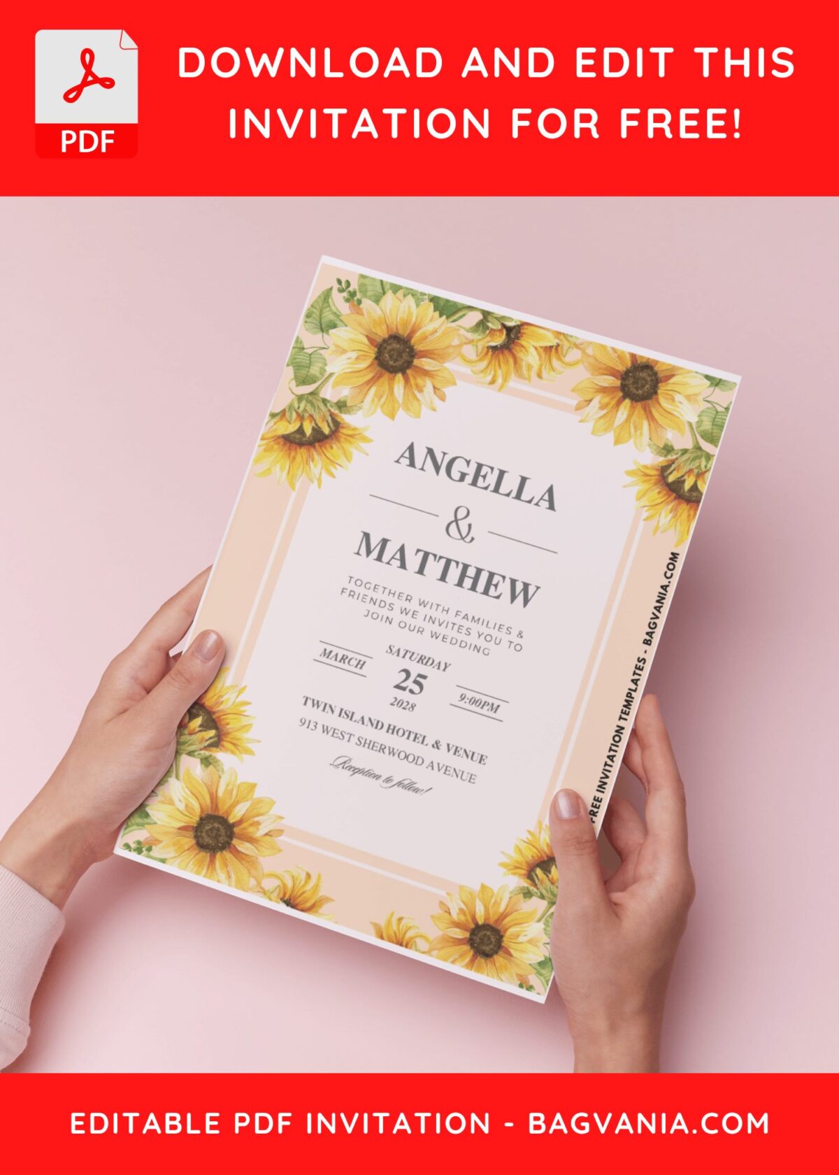 (Easily Edit PDF Invitation) Blooming Sunflower Garden Wedding Invitation B