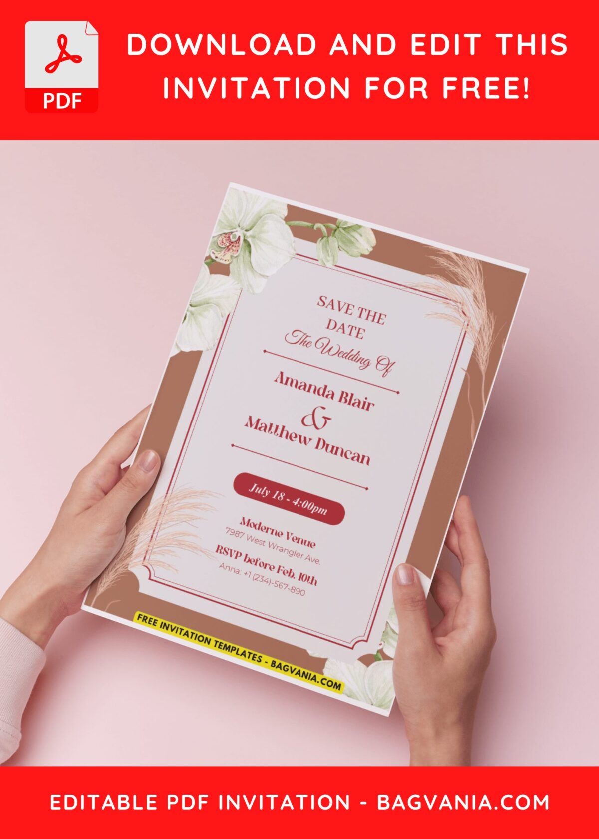 (Easily Edit PDF Invitation) Rustic Bohemian Floral Wedding Invitation F