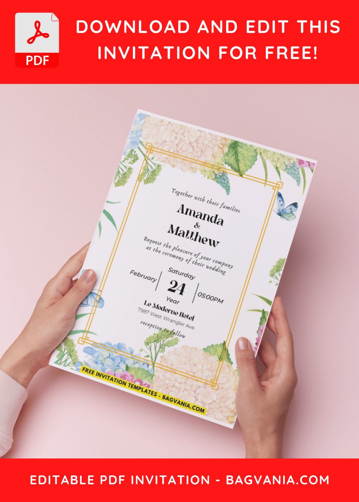 (Easily Edit PDF Invitation) Watercolor Wildflowers Wedding Invitation B