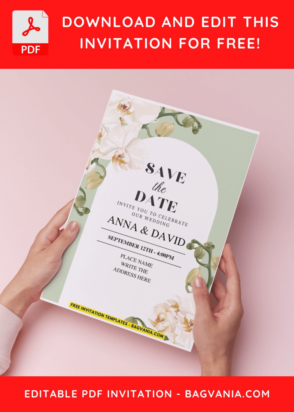 (Easily Edit PDF Invitation) Blossoming Orchid Wedding Invitation B