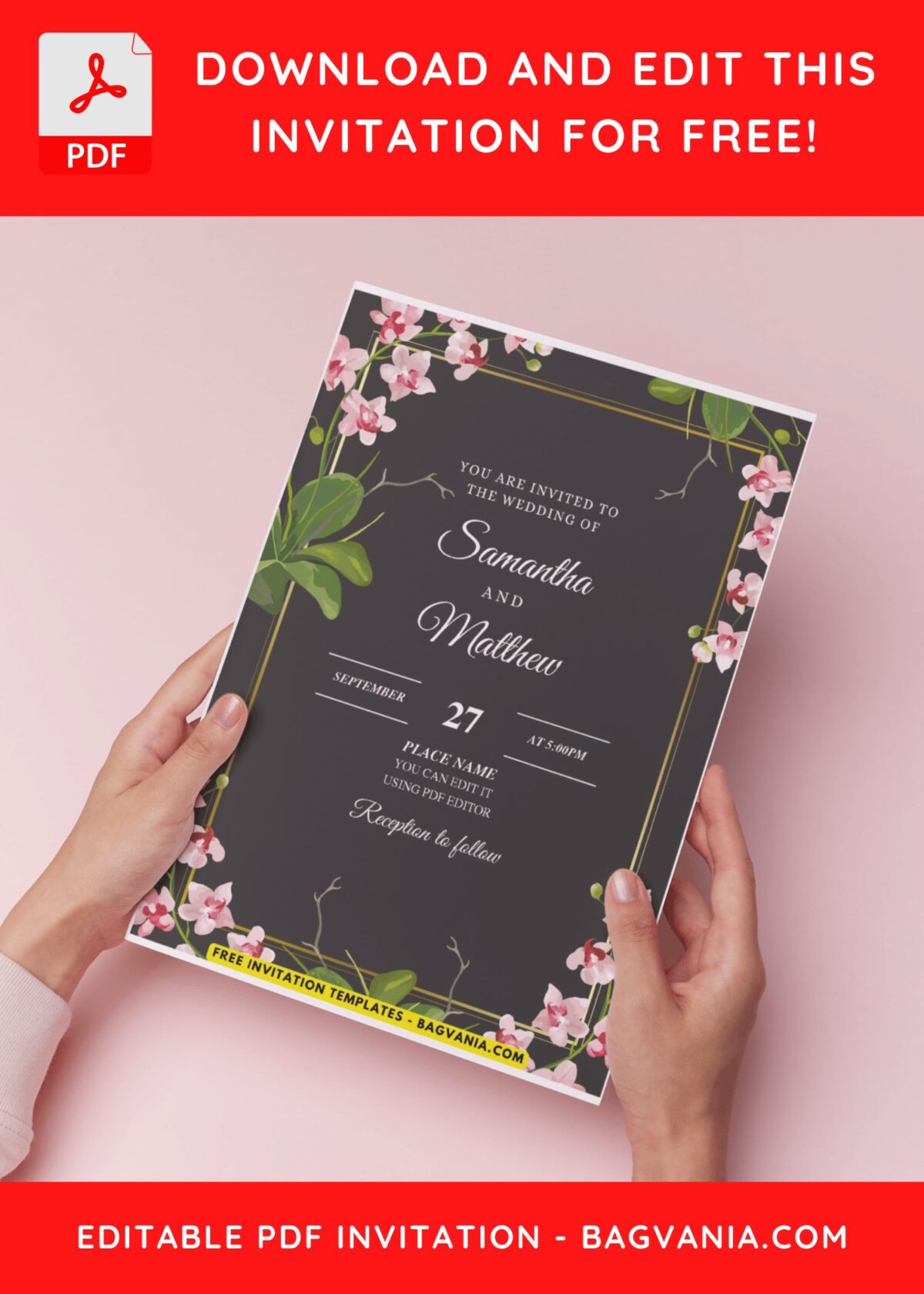 (Easily Edit PDF Invitation) Beautiful Magnolia & Sakura Wedding Invitation B