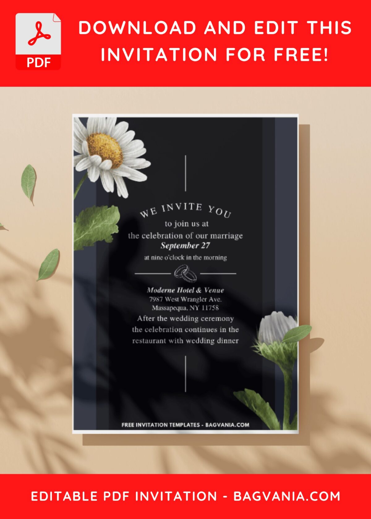 (Easily Edit PDF Invitation) Aesthetic Daisy Wedding Invitation C