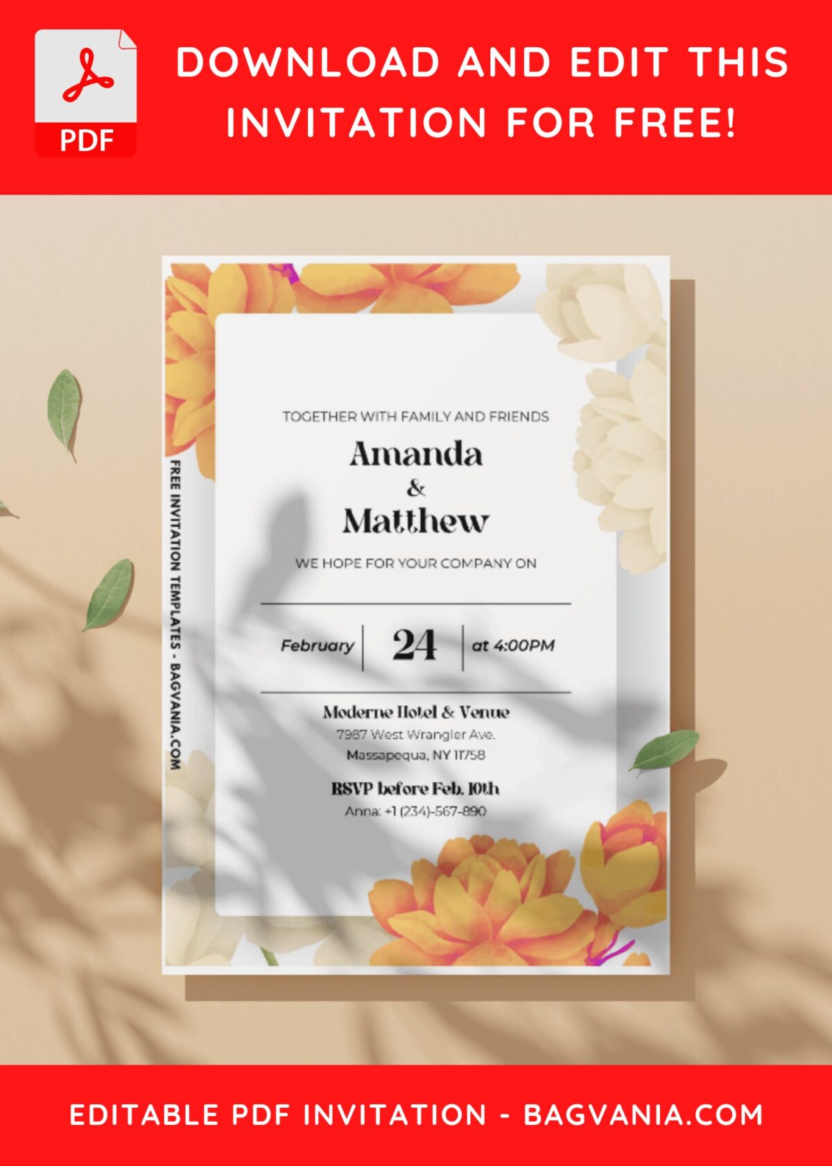 (Easily Edit PDF Invitation) Whimsical Jasmine Evergreen Wedding Invitation I