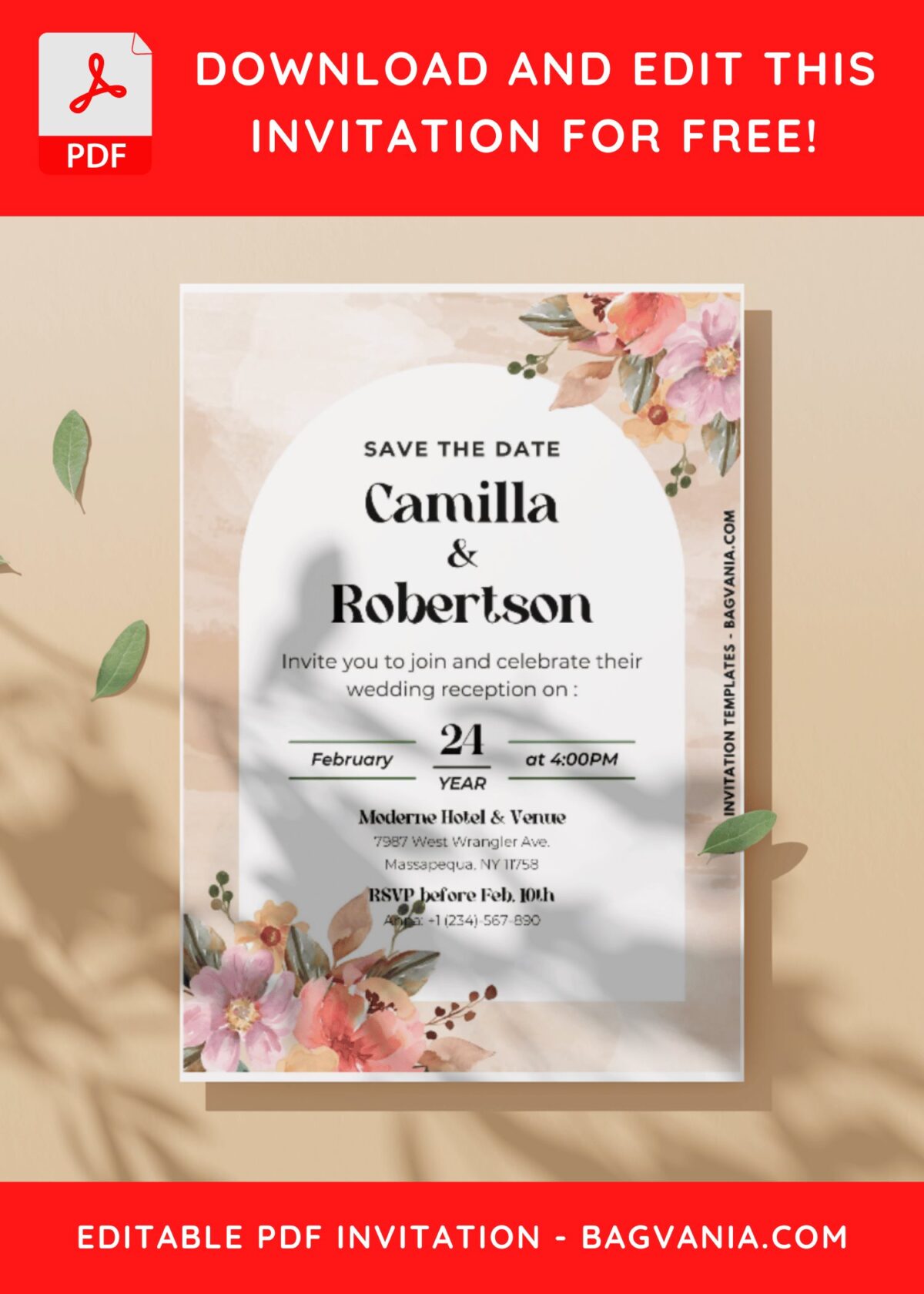 (Easily Edit PDF Invitation) Garden Romance Nuptial Wedding Invitation C
