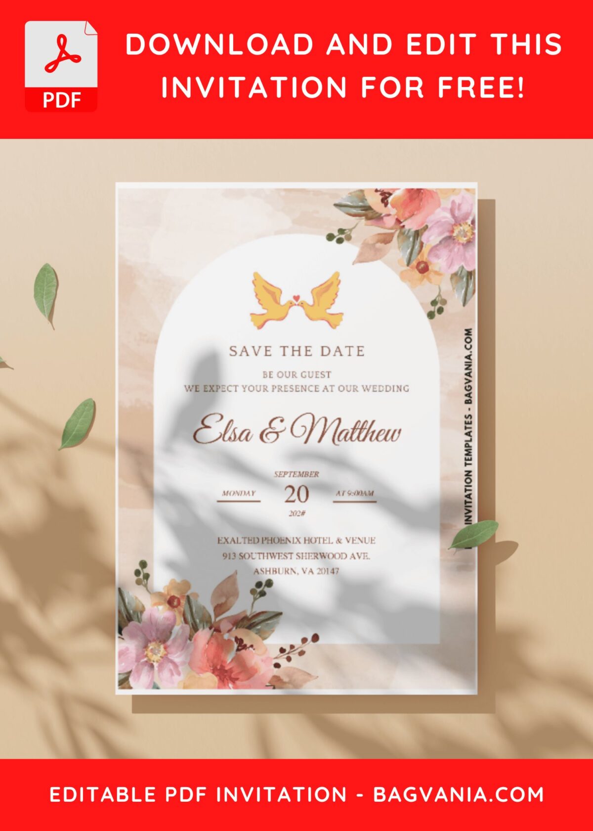 (Easily Edit PDF Invitation) Minimalist Watercolor Floral Wedding Invitation 