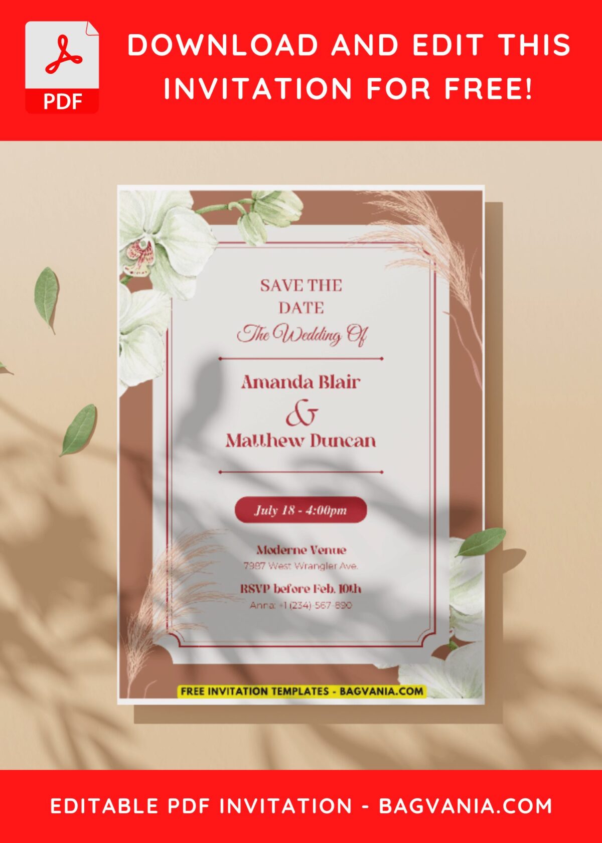 (Easily Edit PDF Invitation) Rustic Bohemian Floral Wedding Invitation G