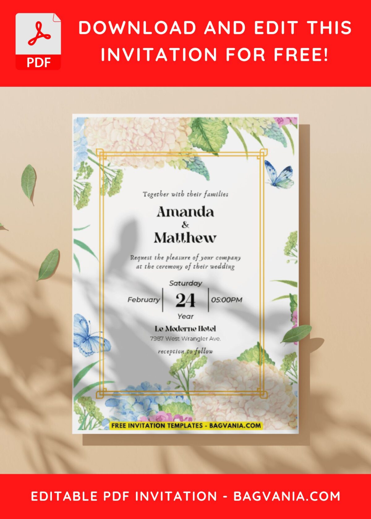 (Easily Edit PDF Invitation) Watercolor Wildflowers Wedding Invitation C