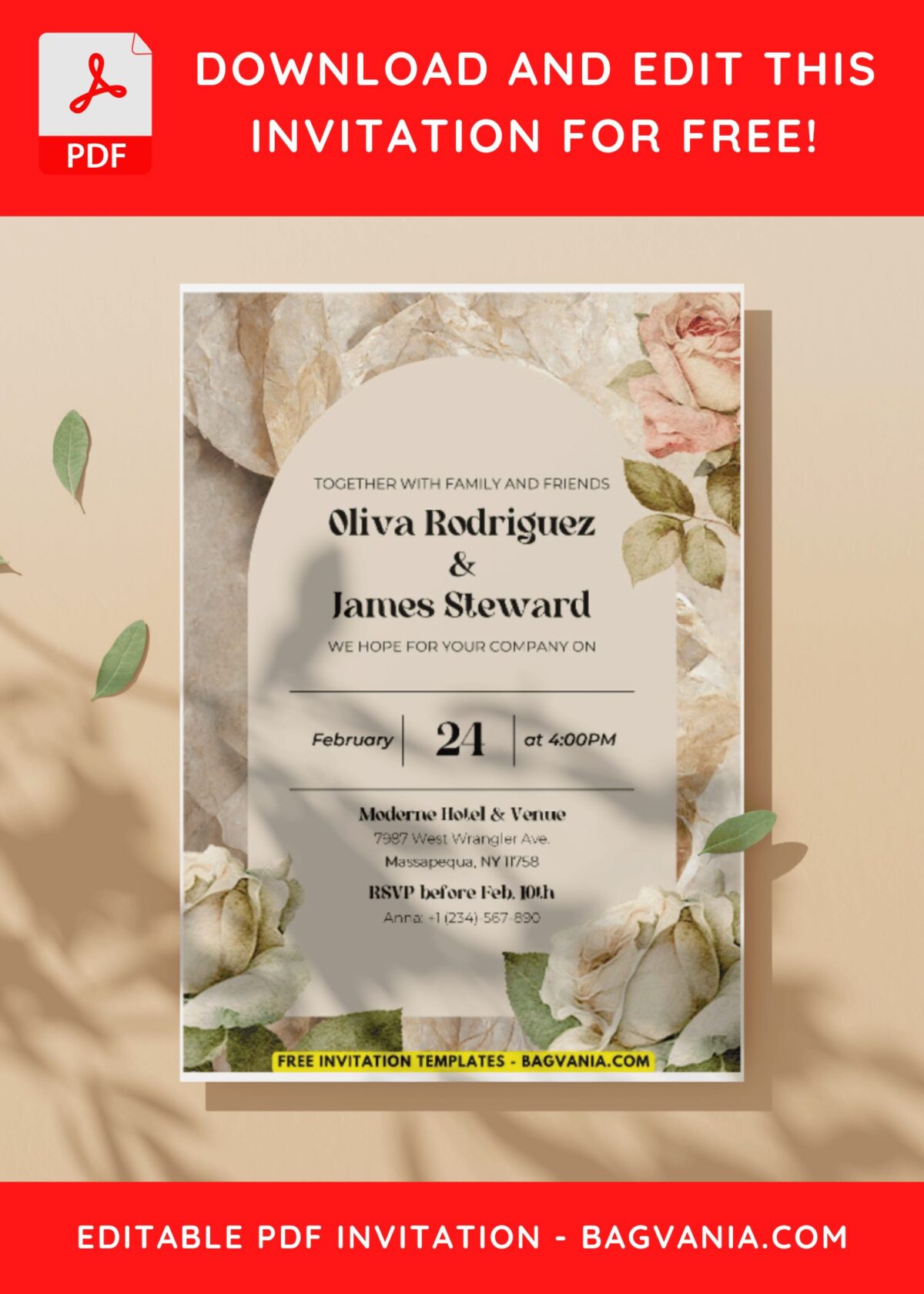 (Easily Edit PDF Invitation) Romantic Dusty Rose Wedding Invitation C