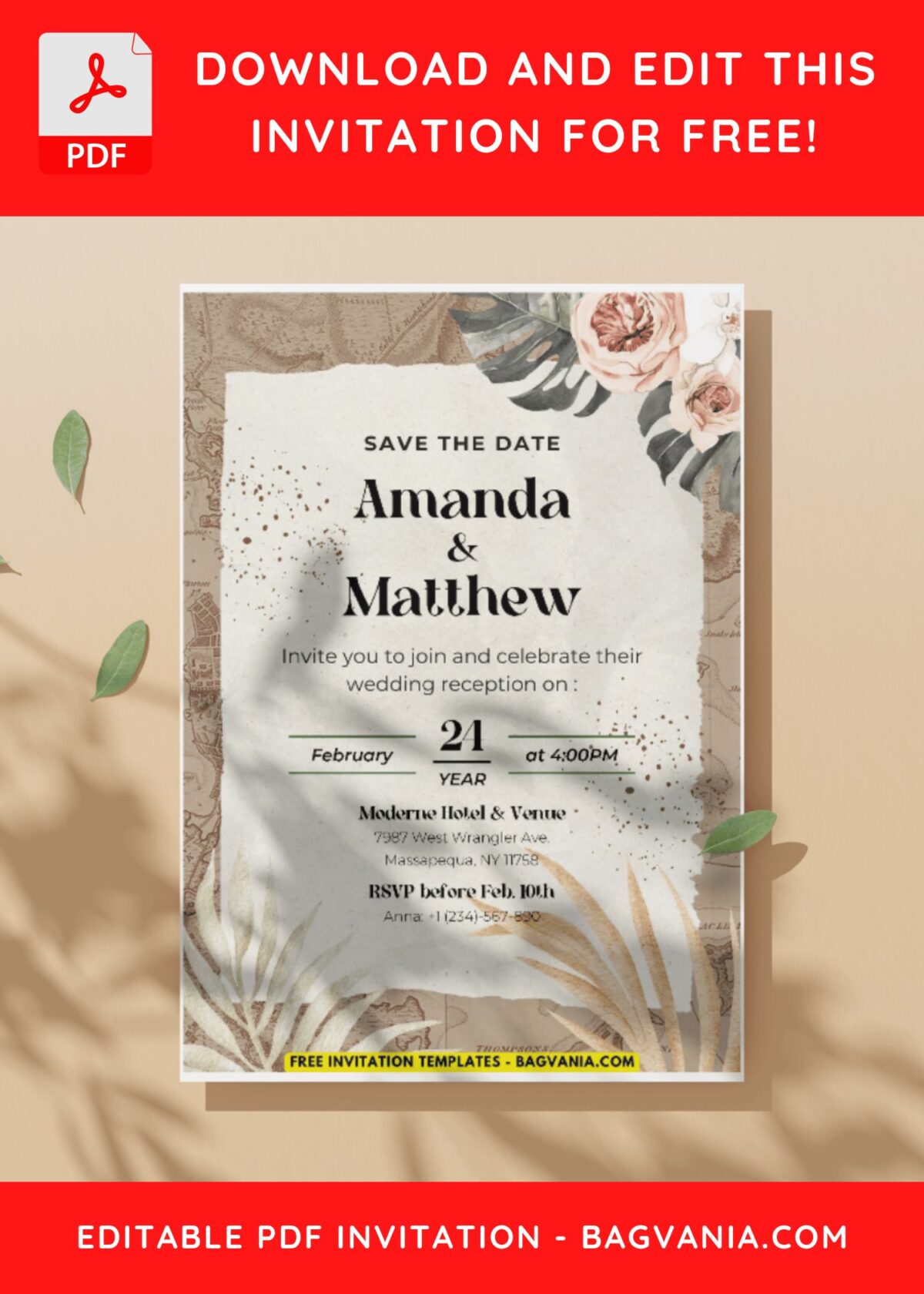 (Easily Edit PDF Invitation) Eclectic Bohemian Style Wedding Invitation C