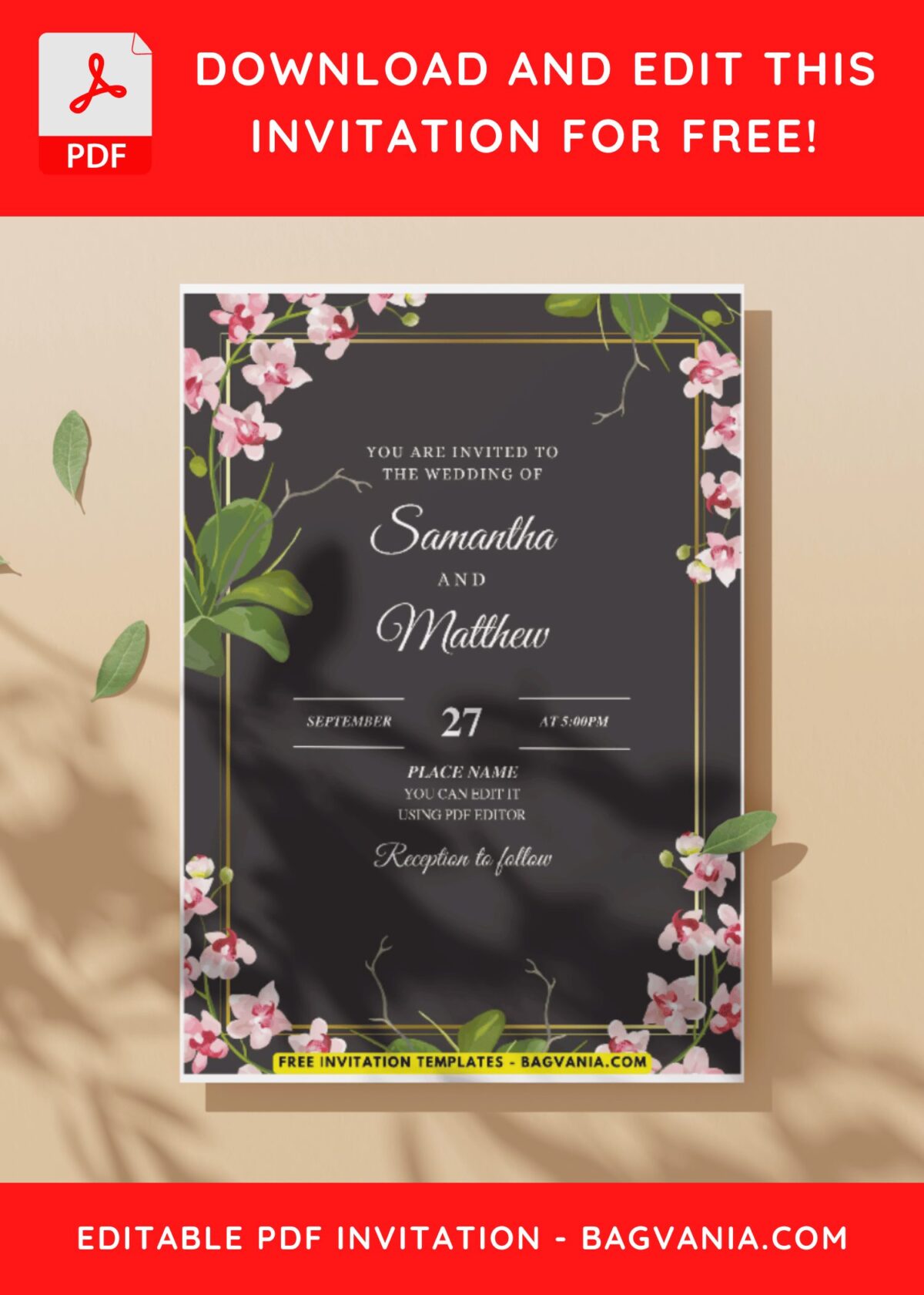 (Easily Edit PDF Invitation) Beautiful Magnolia & Sakura Wedding Invitation C