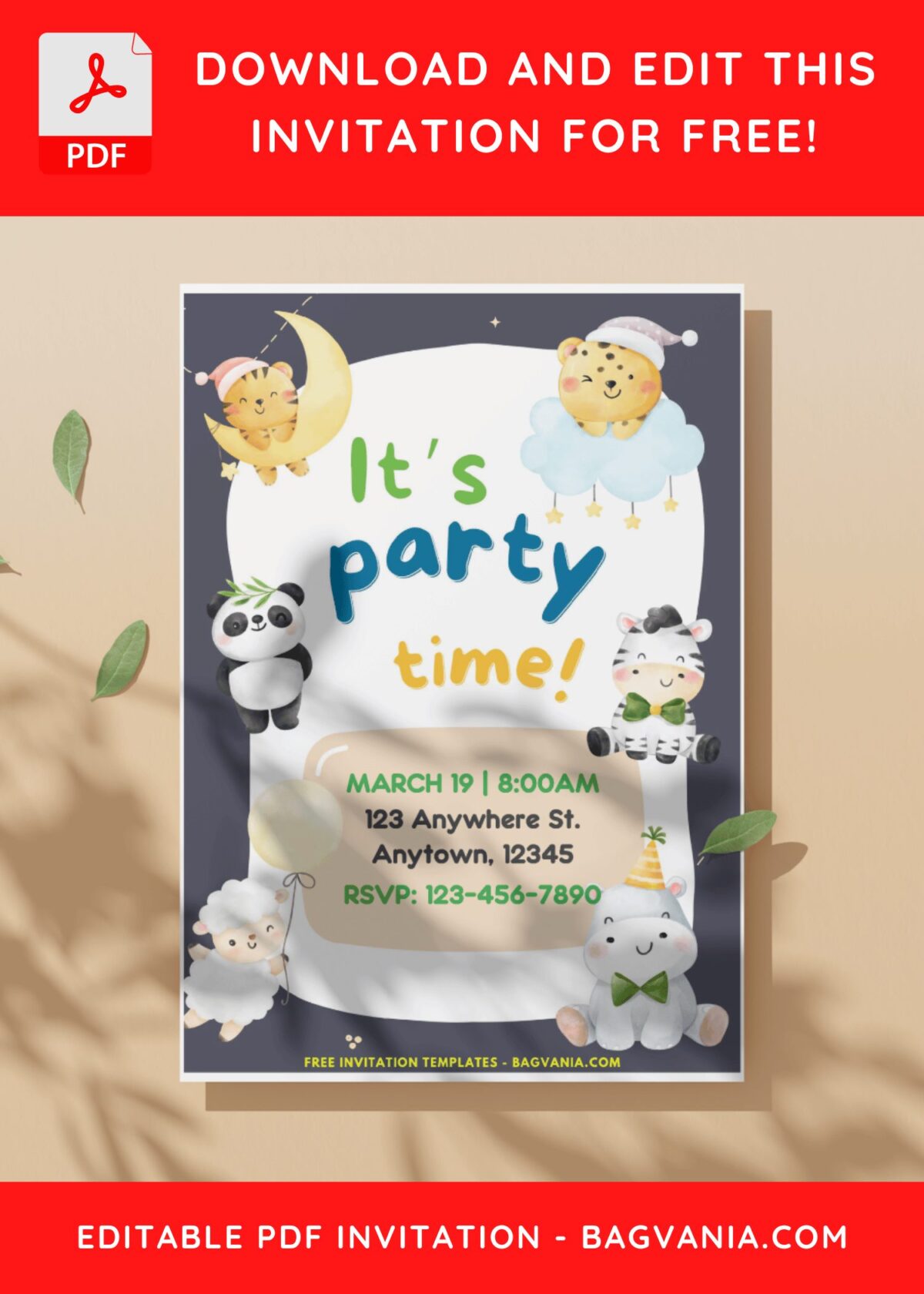 (Easily Edit PDF Invitation) Party Time Jungle Birthday Invitation C