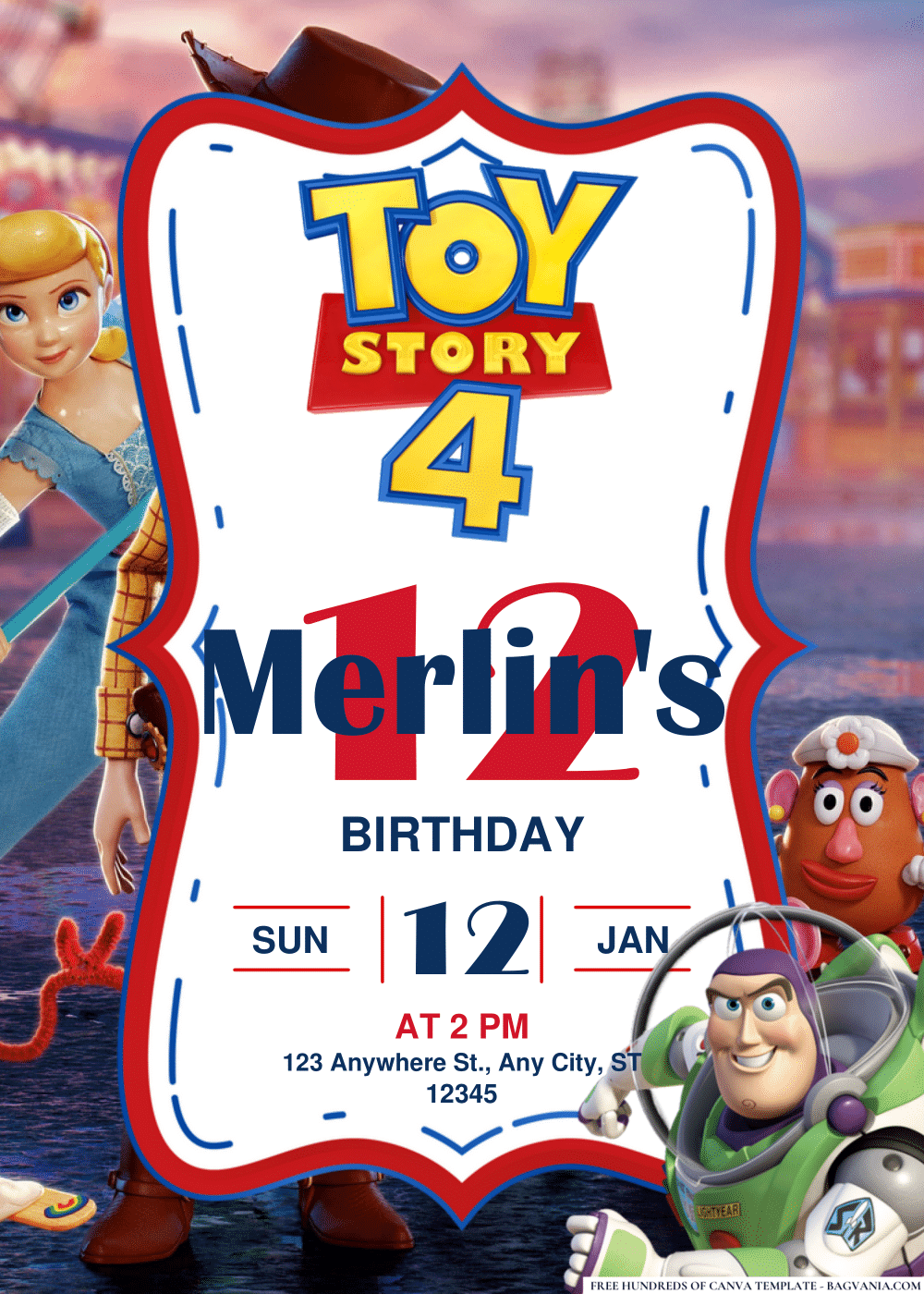 FREE Editable PDF Toy Story 4 Birthday Invitations