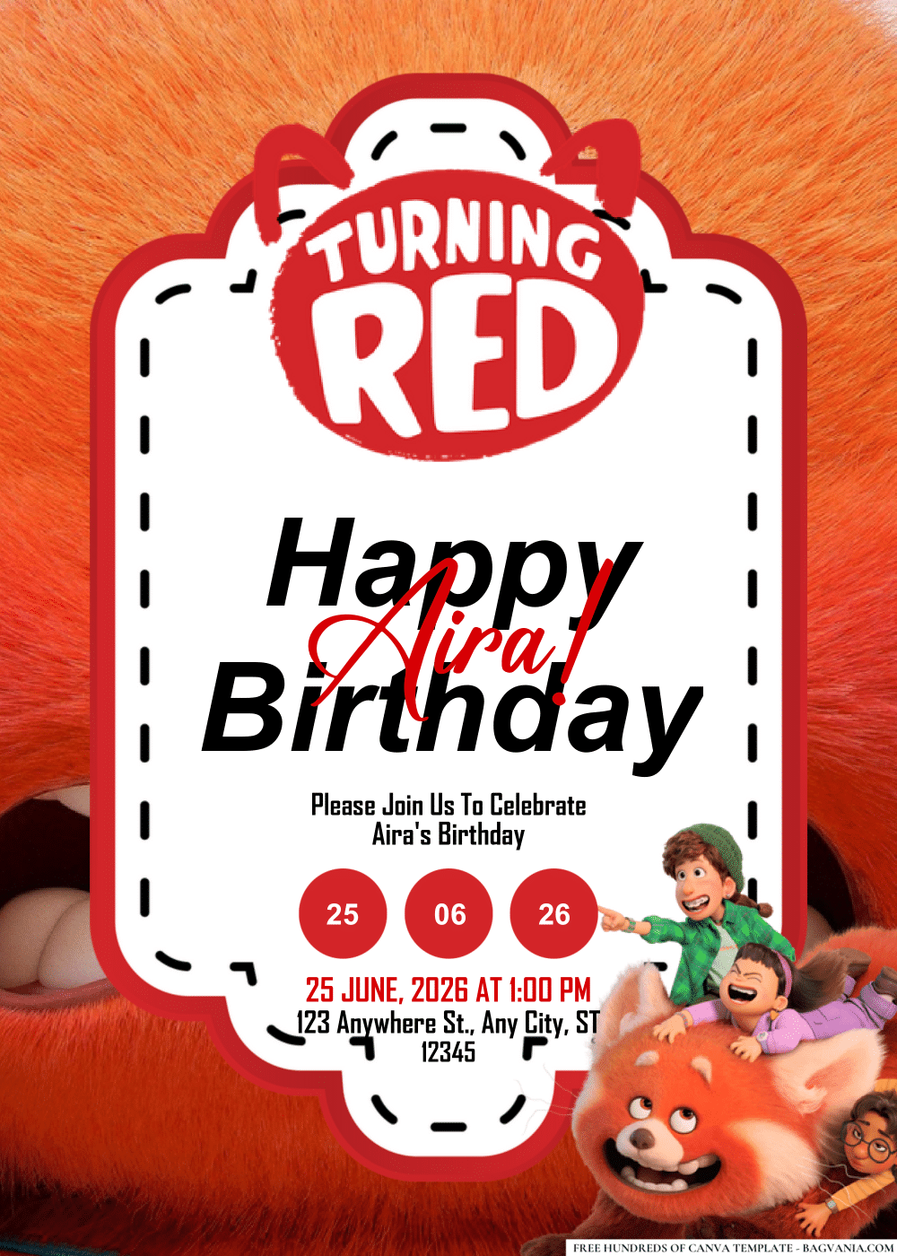 FREE Editable PDF Turning Red Birthday Invitations