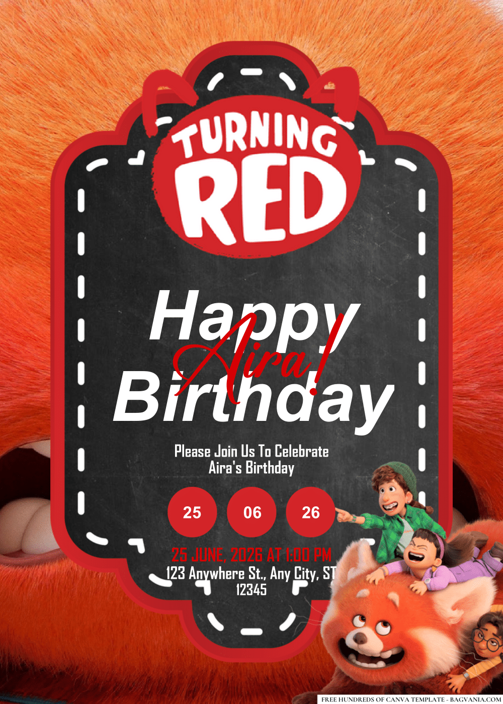 FREE Editable PDF Turning Red Birthday Invitations