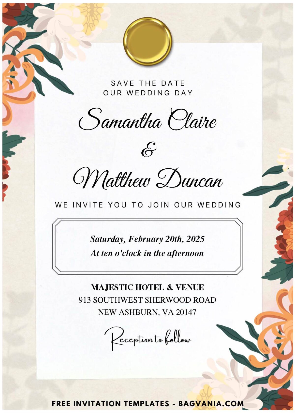 (Easily Edit PDF Invitation) Whimsical Chrysanthemum Wedding Invitation A