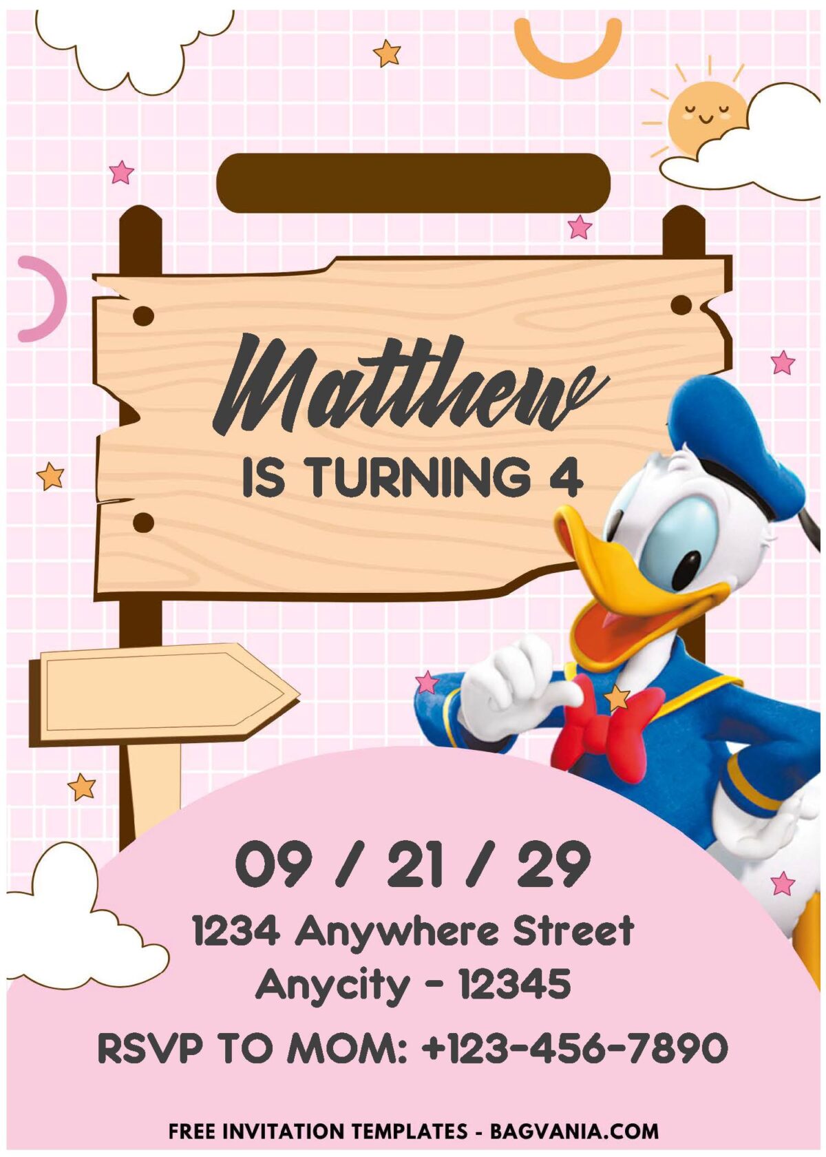 (Easily Edit PDF Invitation) Quack-Tastic Donald Duck Birthday Invitation D