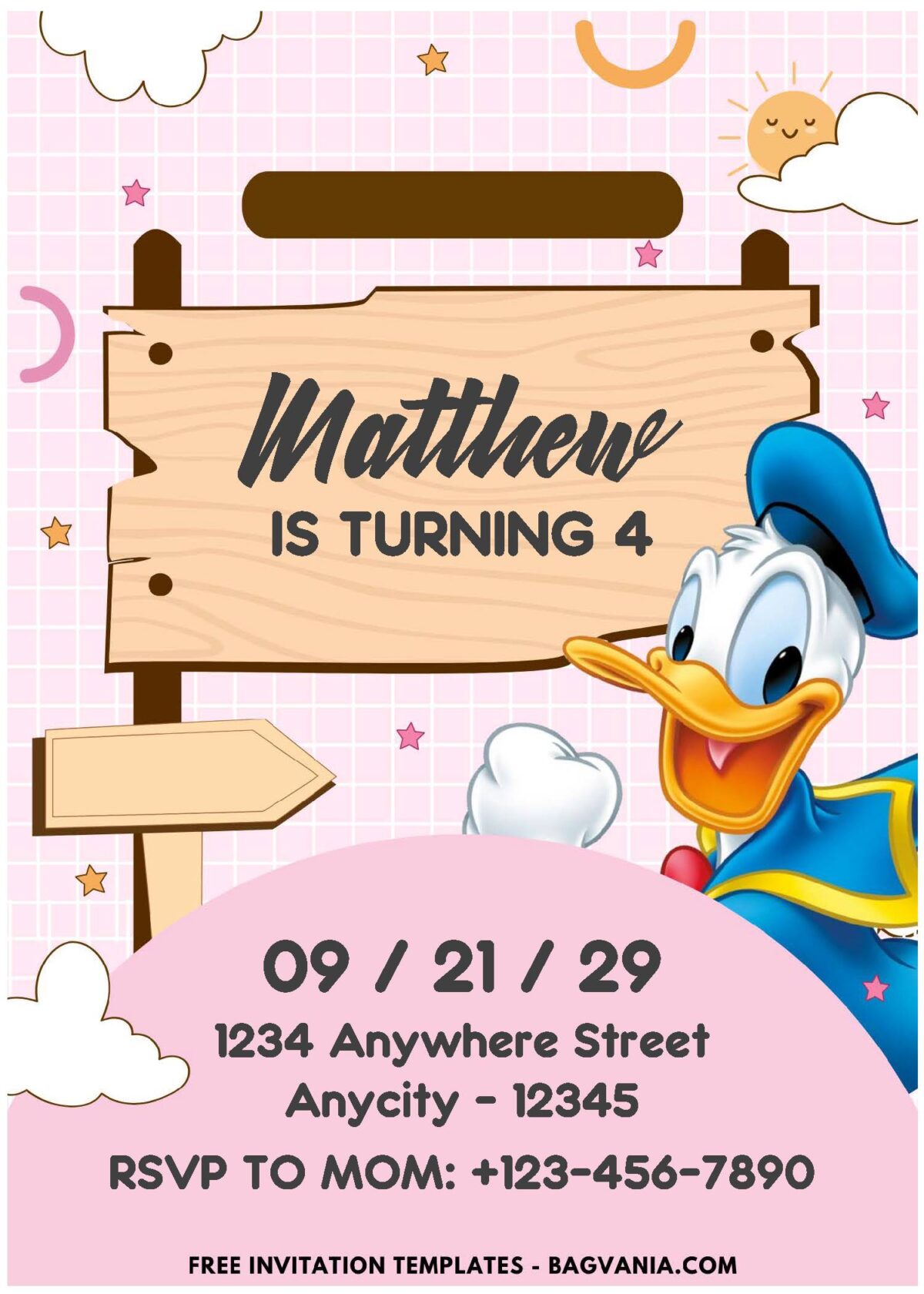 (Easily Edit PDF Invitation) Quack-Tastic Donald Duck Birthday Invitation E