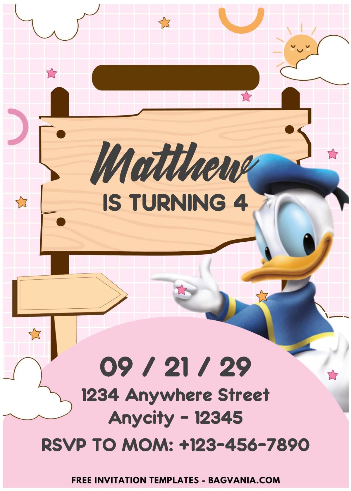 (Easily Edit PDF Invitation) Quack-Tastic Donald Duck Birthday Invitation F
