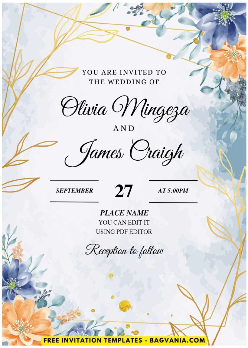 (Easily Edit PDF Invitation) Geometric Gold Foliage Wedding Invitation ...