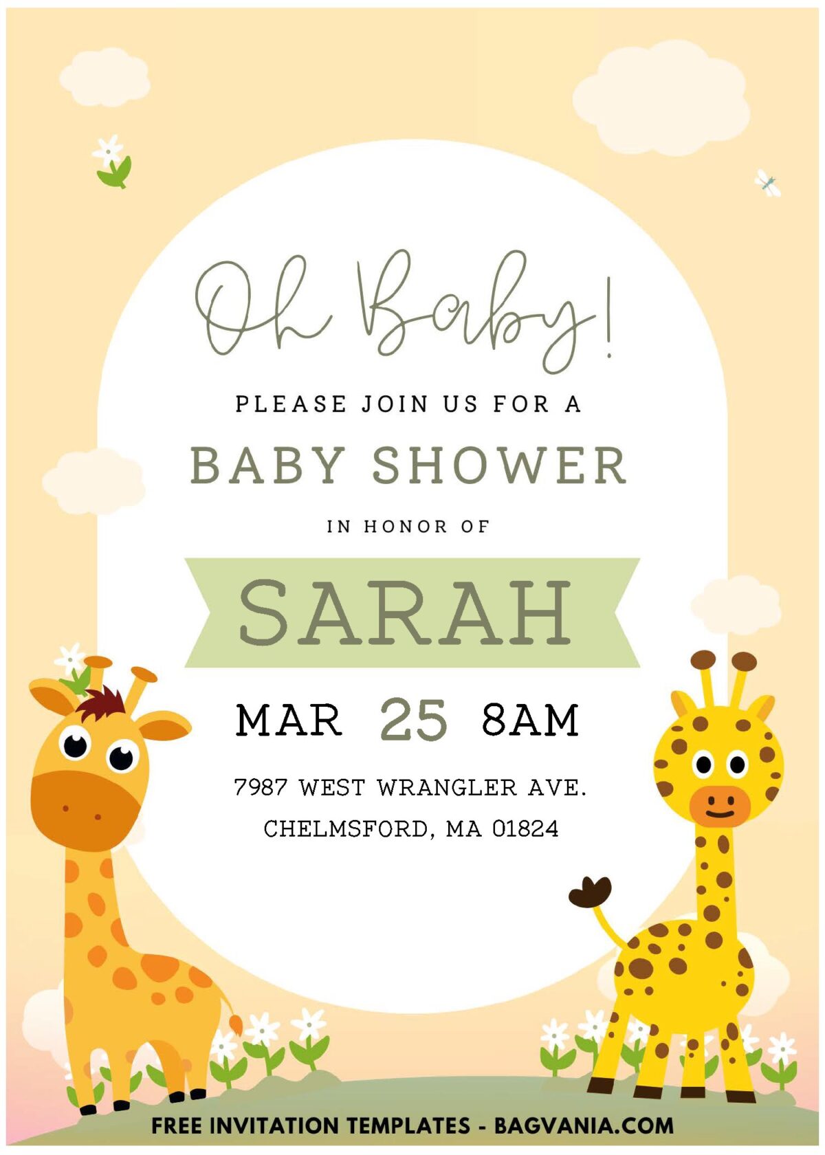(Easily Edit PDF Invitation) Adorable Giraffe Birthday Invitation I