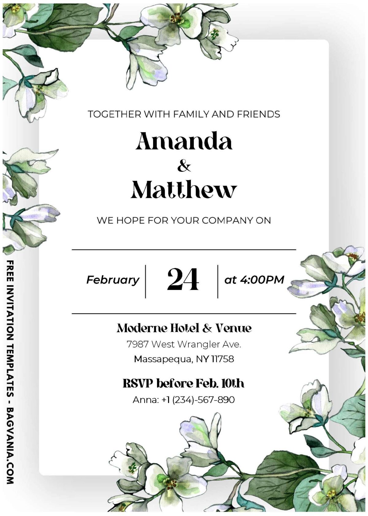 (Easily Edit PDF Invitation) Whimsical Jasmine Evergreen Wedding Invitation J