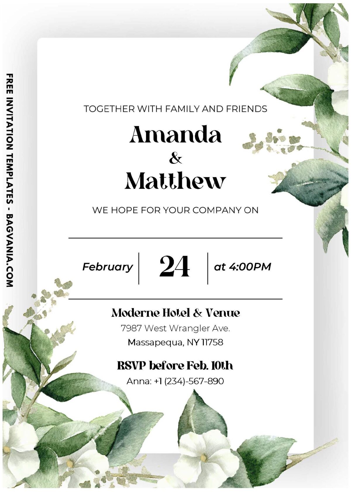 (Easily Edit PDF Invitation) Whimsical Jasmine Evergreen Wedding Invitation A