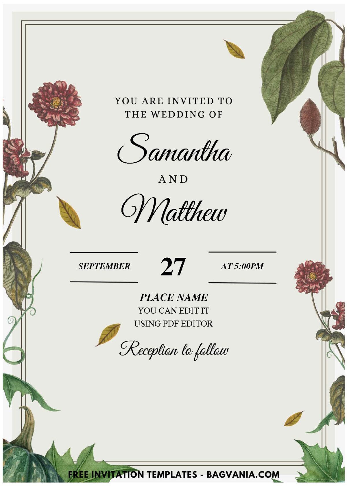 (Easily Edit PDF Invitation) Timeless Spring Floral Wedding Invitation D