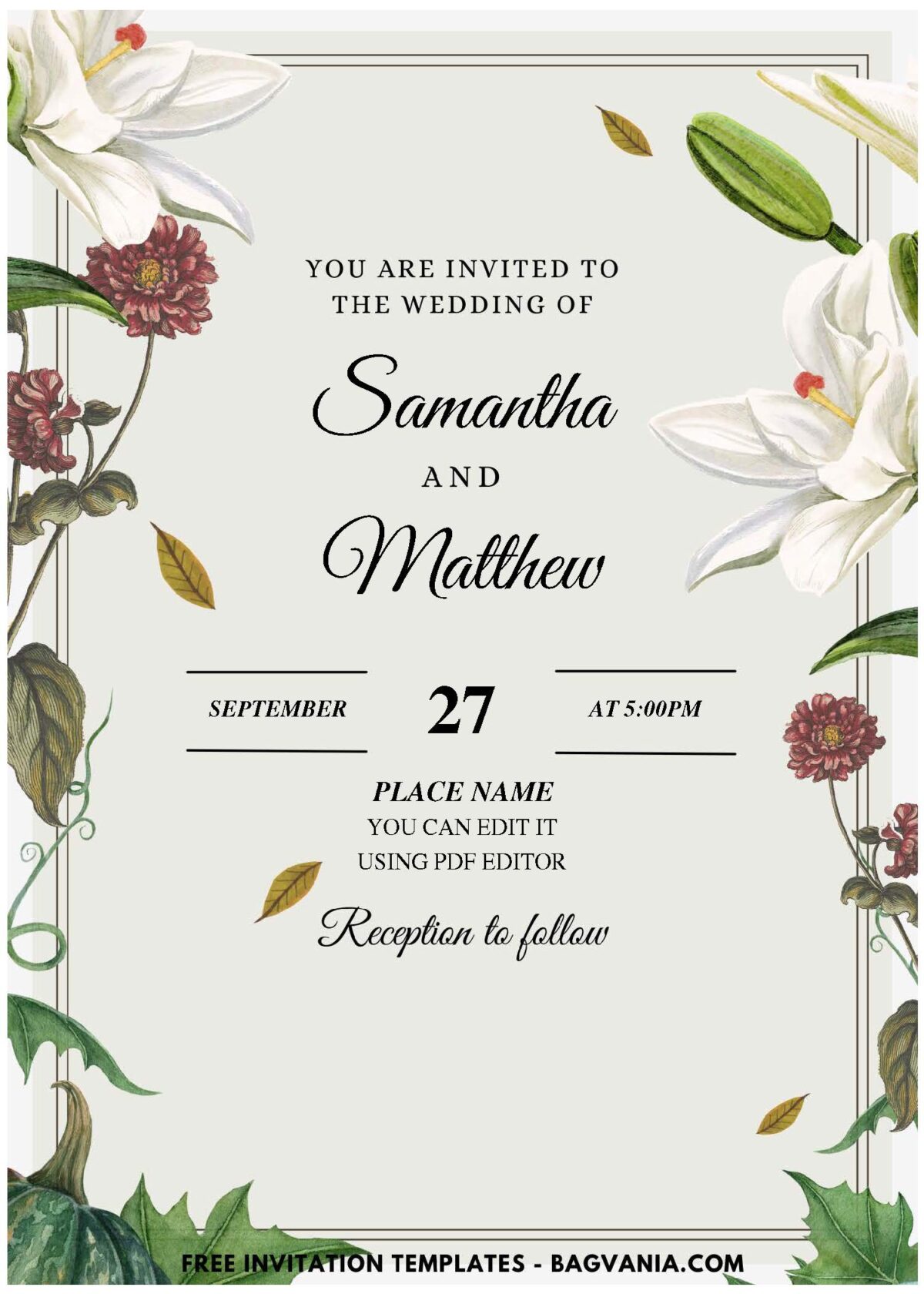 (Easily Edit PDF Invitation) Timeless Spring Floral Wedding Invitation F